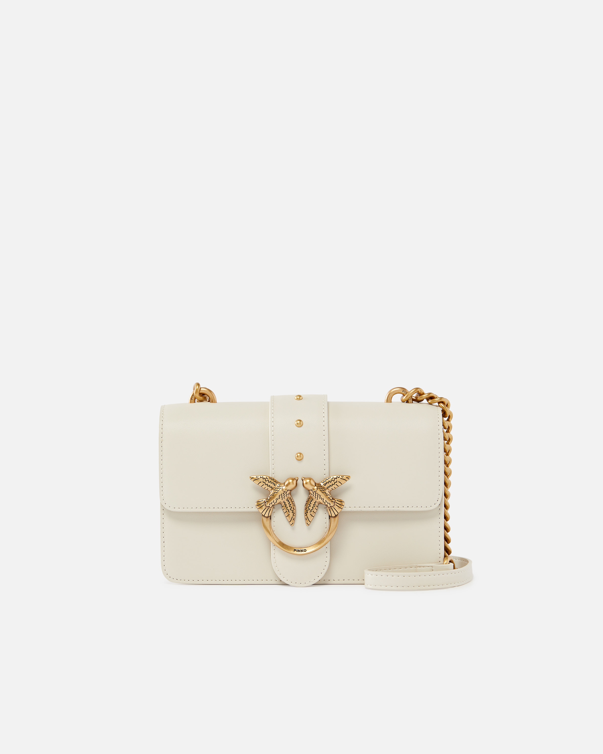 Pinko Love One Simply Leather Crossbody Bag In White+white-antique Gold