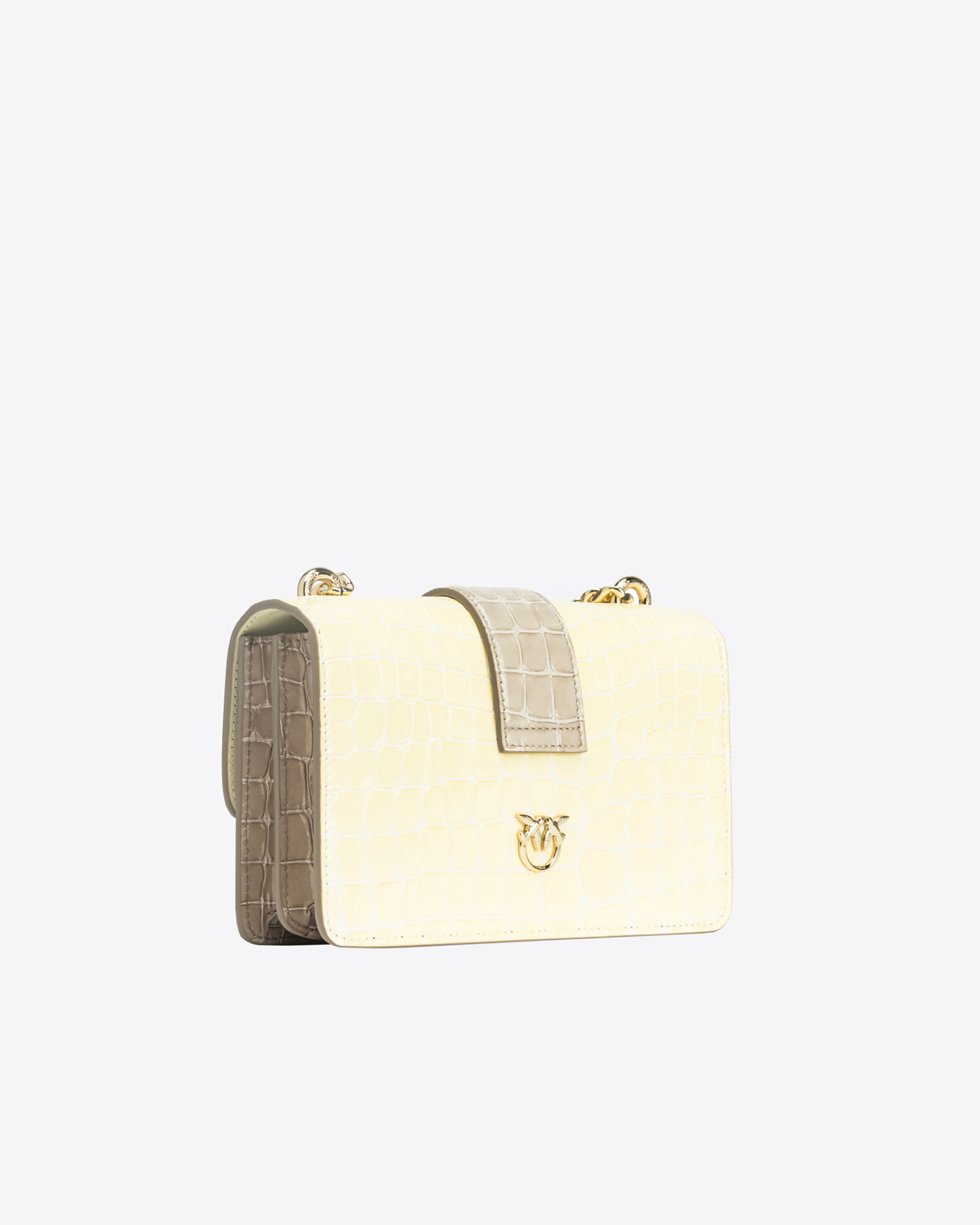 Pinko Galleria Mini Love Bag One In Shiny Two-tone Crocodile-print Leather In S14l