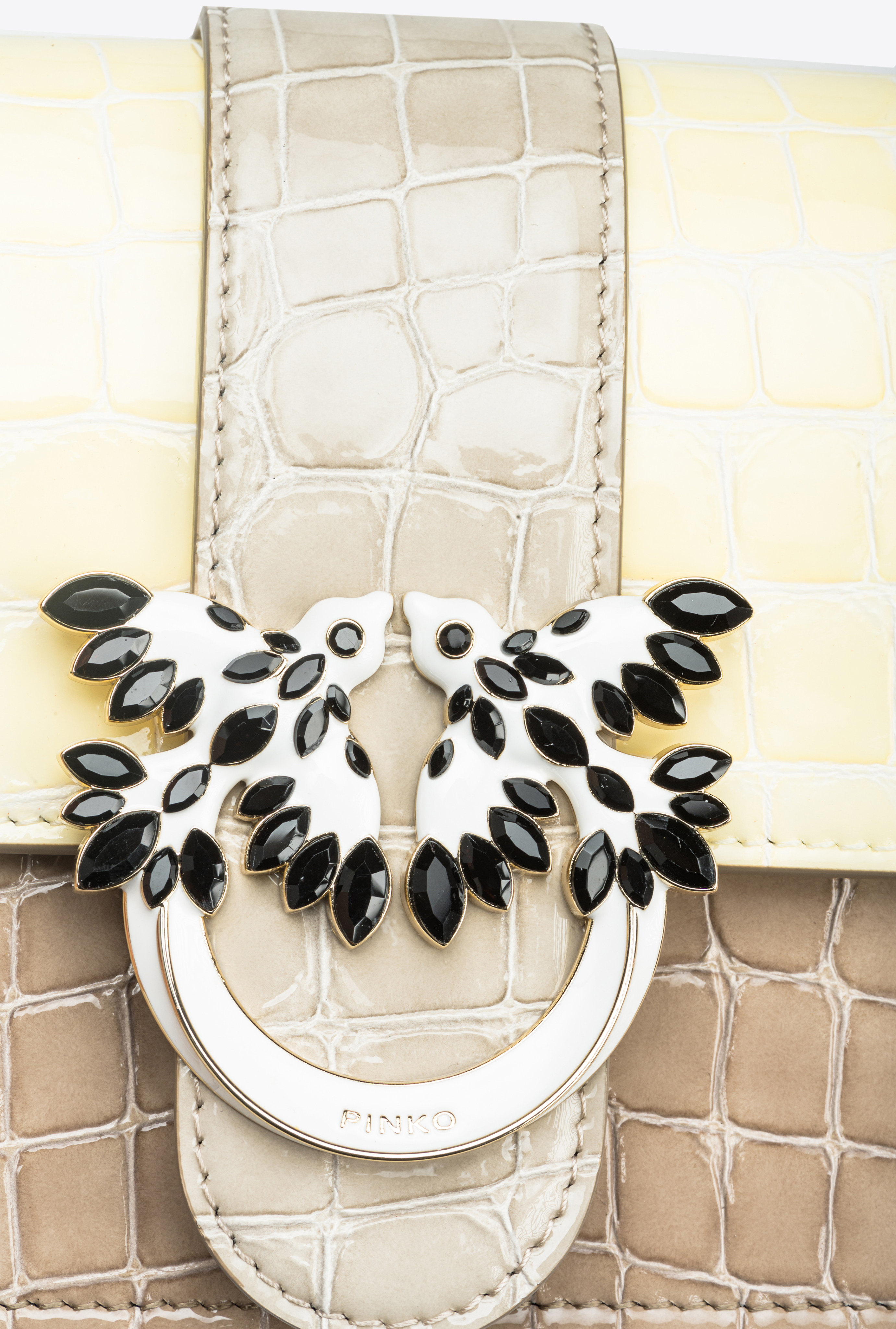 Pinko Galleria Mini Love Bag One In Shiny Two-tone Crocodile-print Leather In S14l