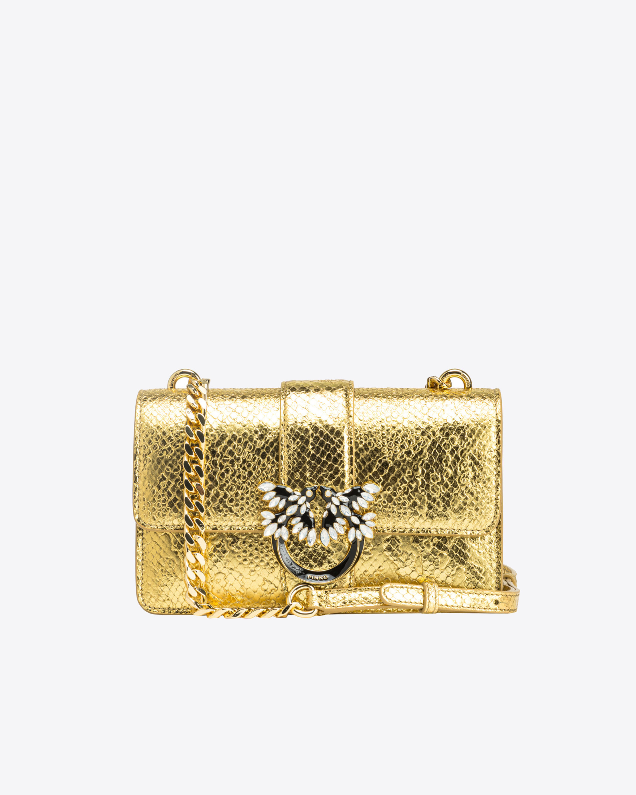 Pinko Galleria Mini Love Bag One In Punched Reptile Skin In Gold