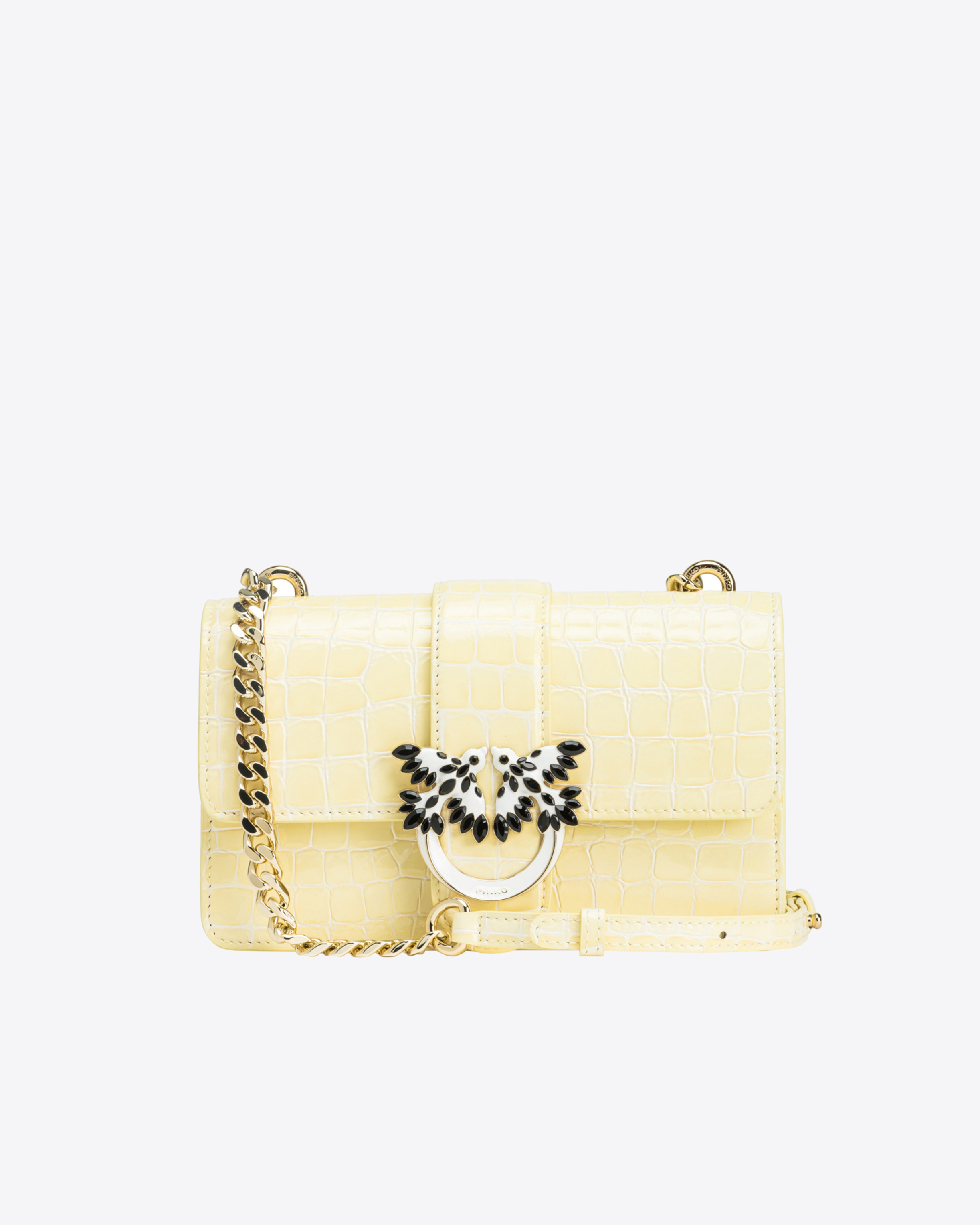 Pinko Galleria Mini Love Bag One In Shiny Crocodile-print Leather In Yellow