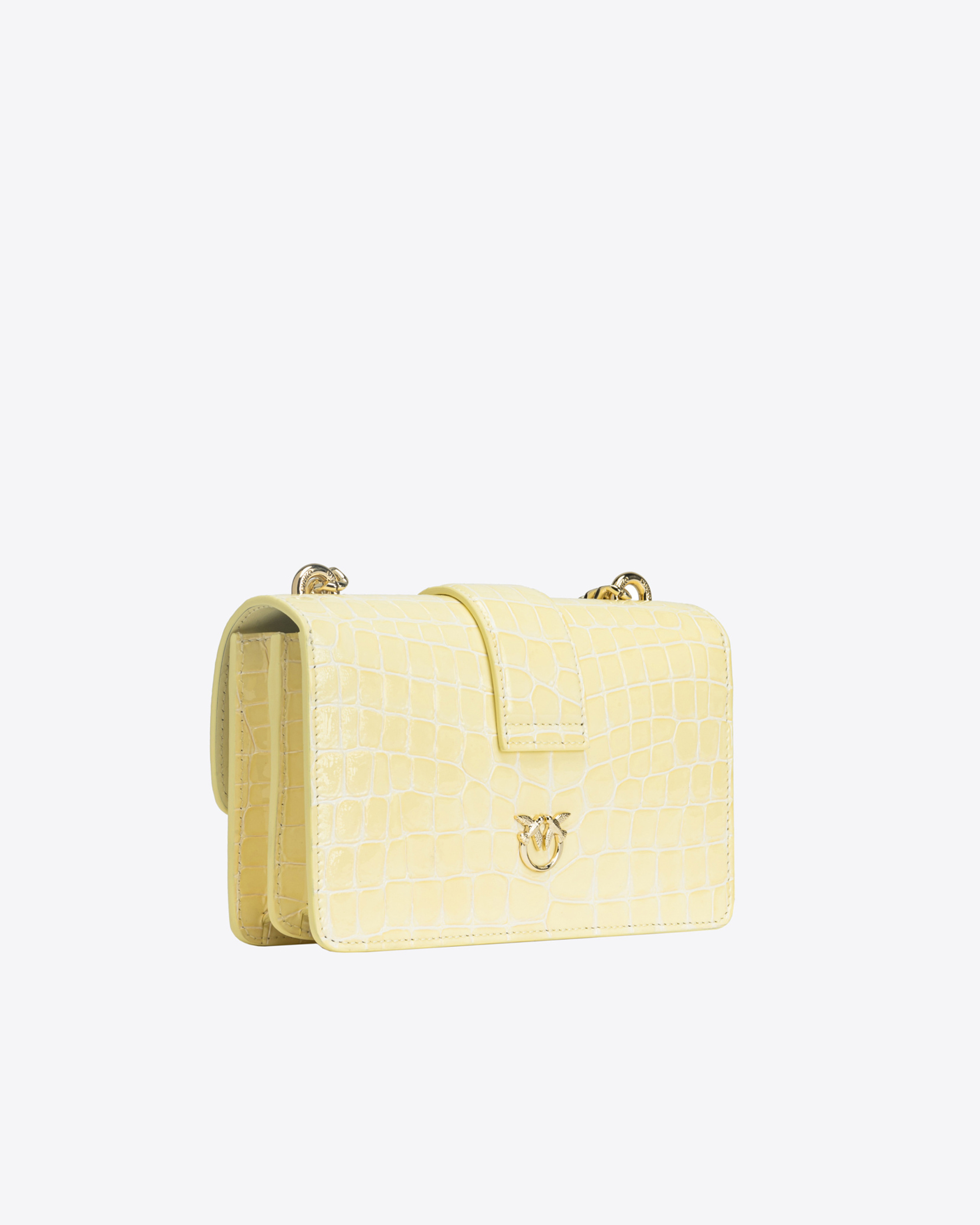 Мини-сумка Love Bag One PINKO Galleria из глянцевой кожи с тиснением под крокодила - ЖЕЛТЫЙ - large