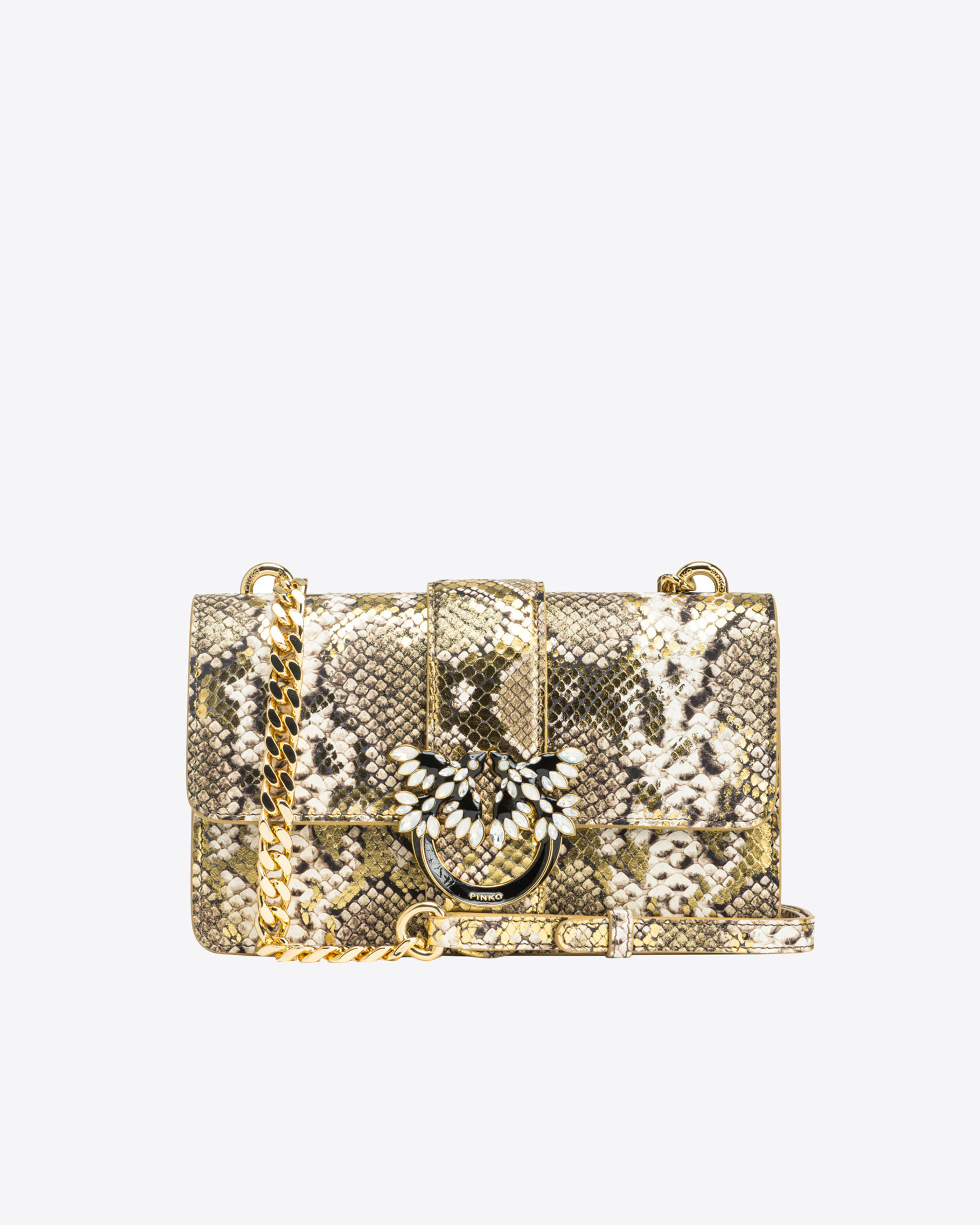 Pinko Galleria Laminated Reptile Mini Love Bag One In Gold