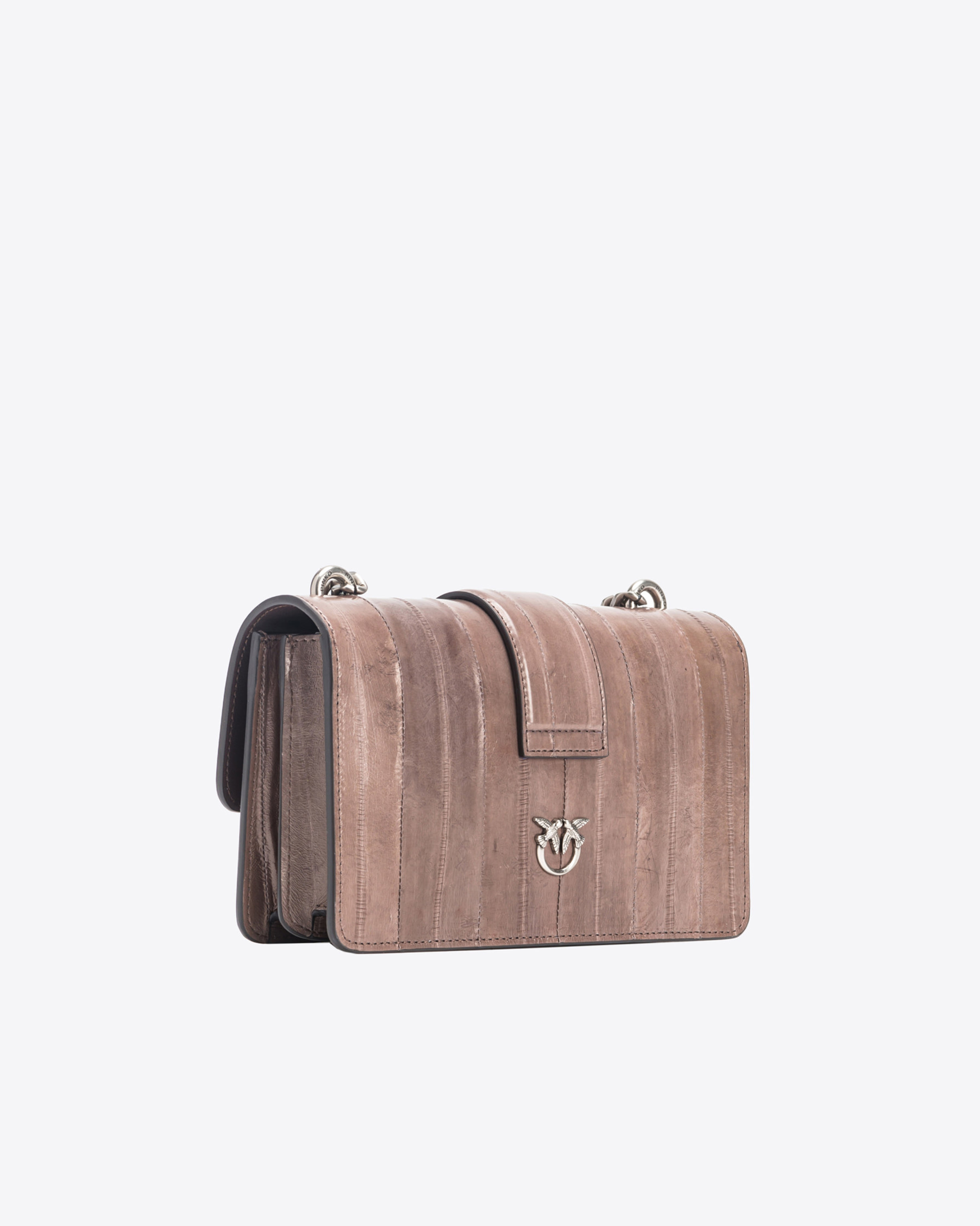 Pinko Galleria Mini Love Bag One In Eel Skin In Beige - Ferro-old Silver