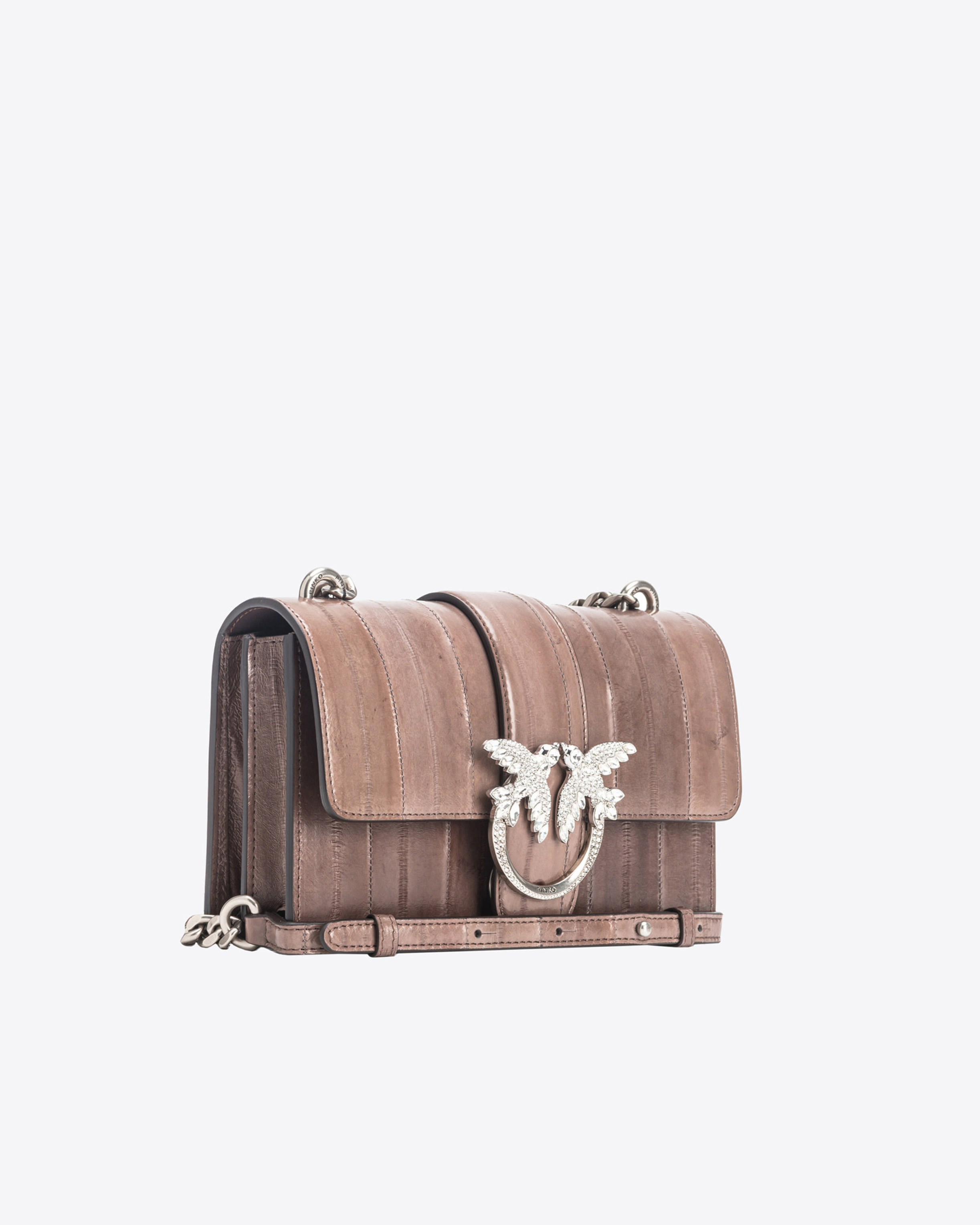 Pinko Galleria Mini Love Bag One In Eel Skin In Beige - Ferro-old Silver