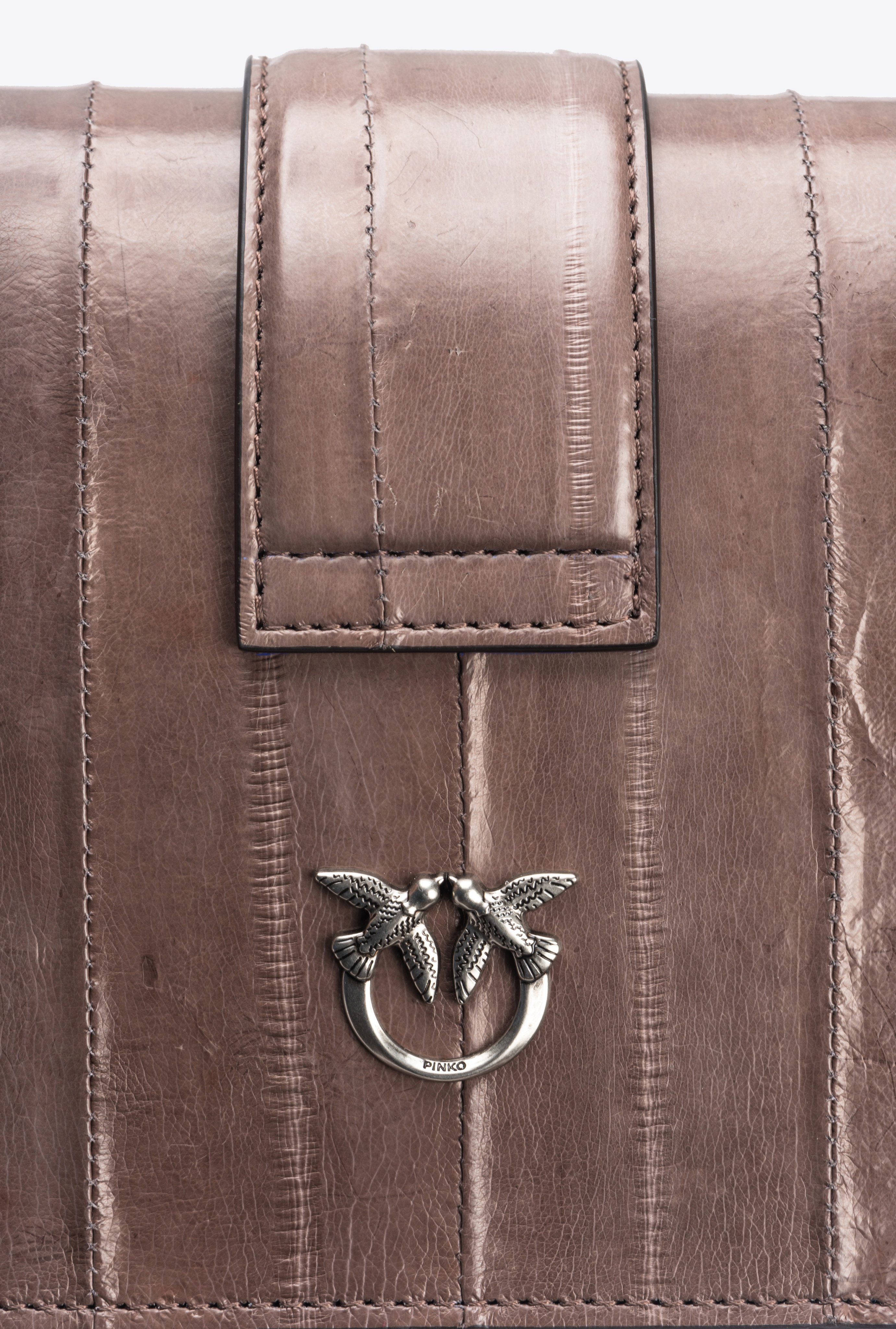 Pinko Galleria Mini Love Bag One In Eel Skin In Beige - Ferro-old Silver