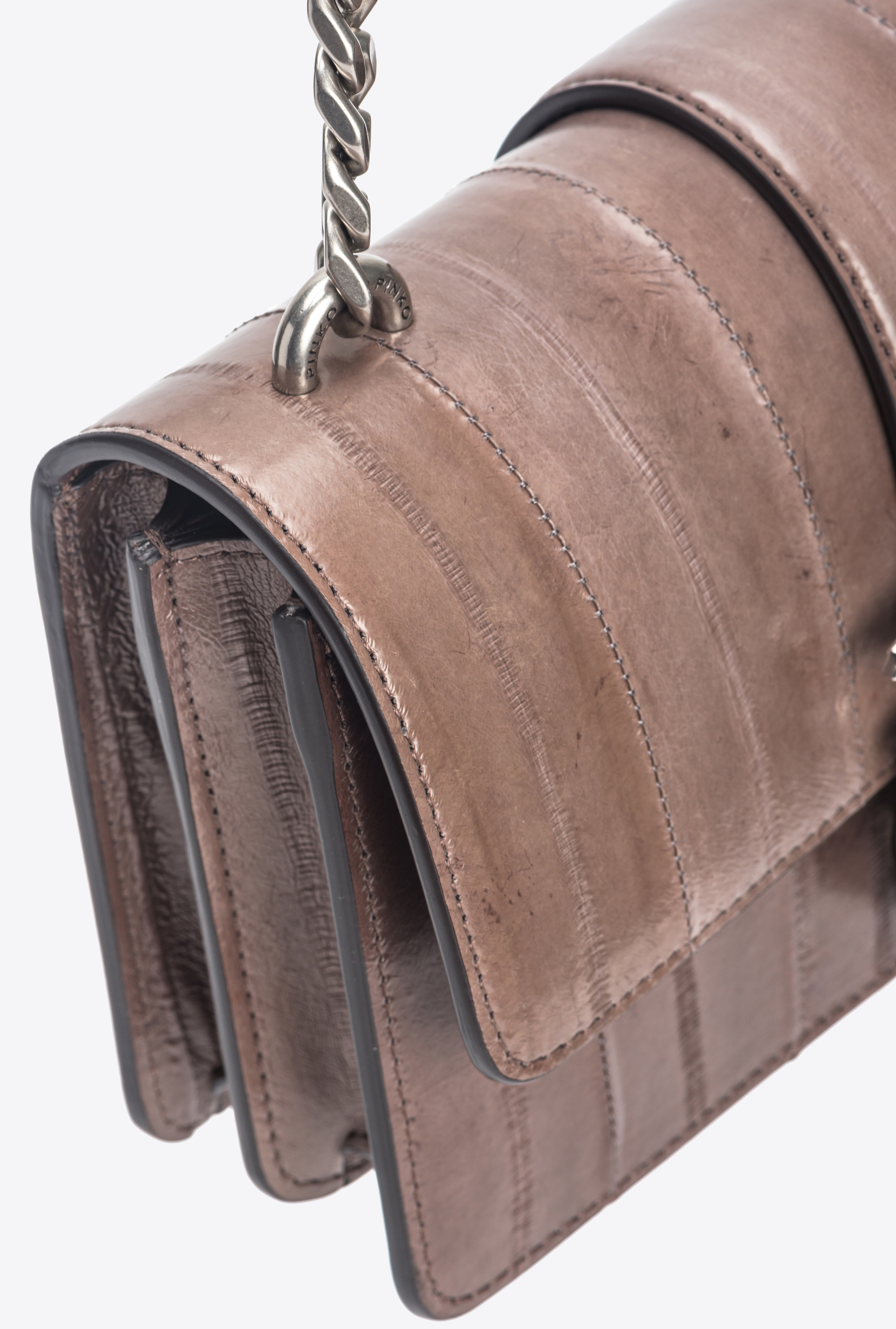 Pinko Galleria Mini Love Bag One In Eel Skin In Beige - Ferro-old Silver
