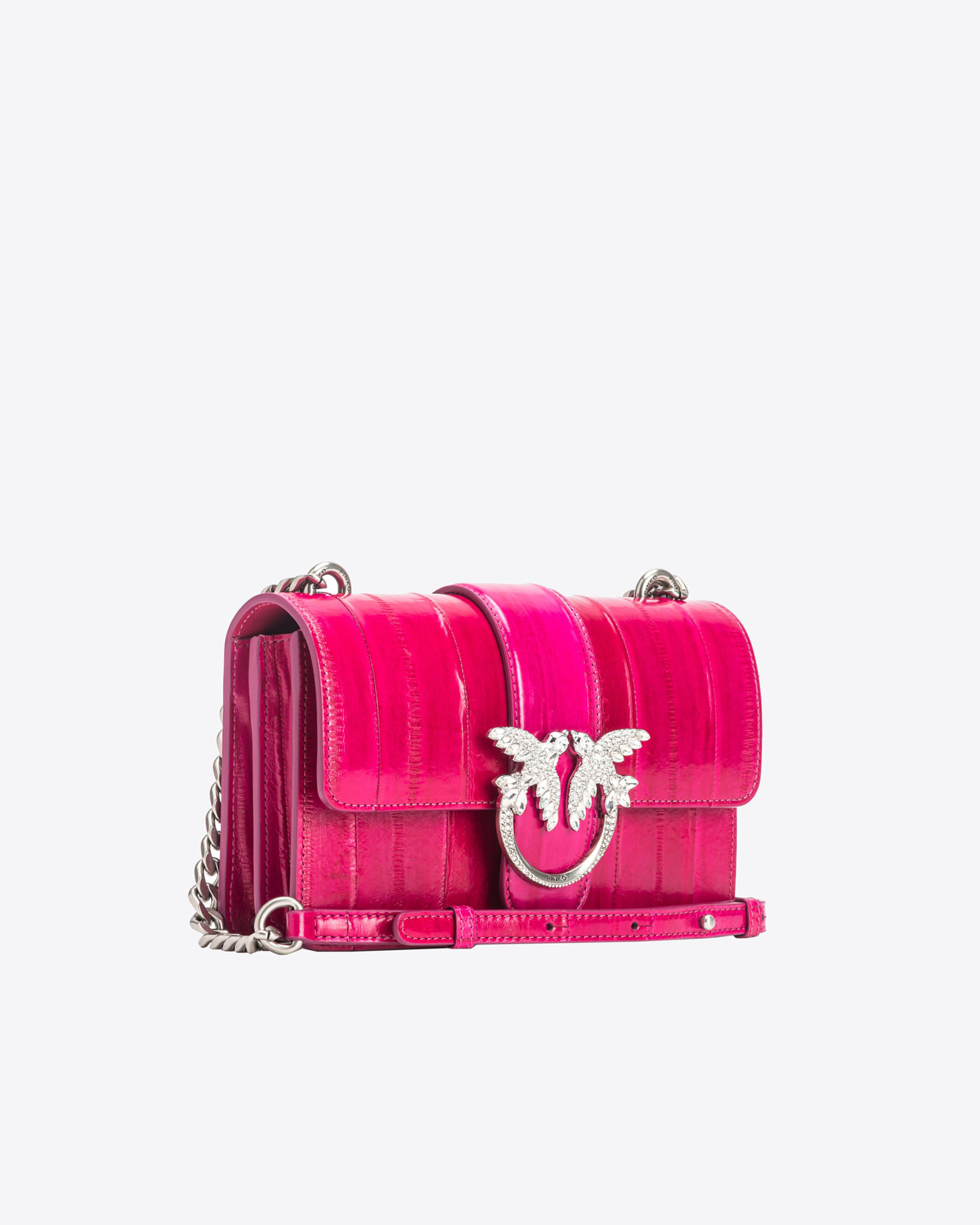 Pinko Galleria Mini Love Bag One In Eel Skin In Pink -old Silver
