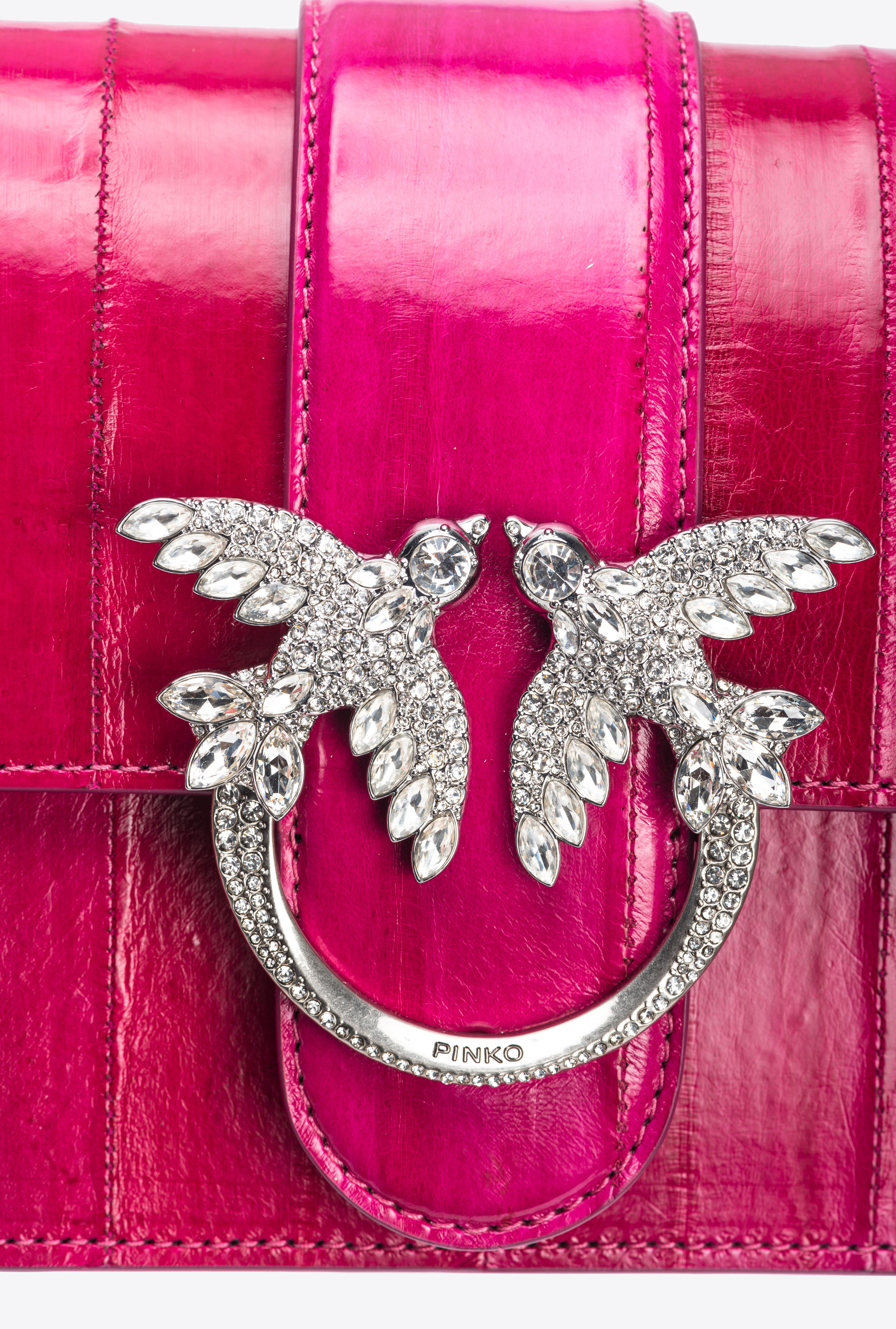 Pinko Galleria Mini Love Bag One In Eel Skin In Pink -old Silver