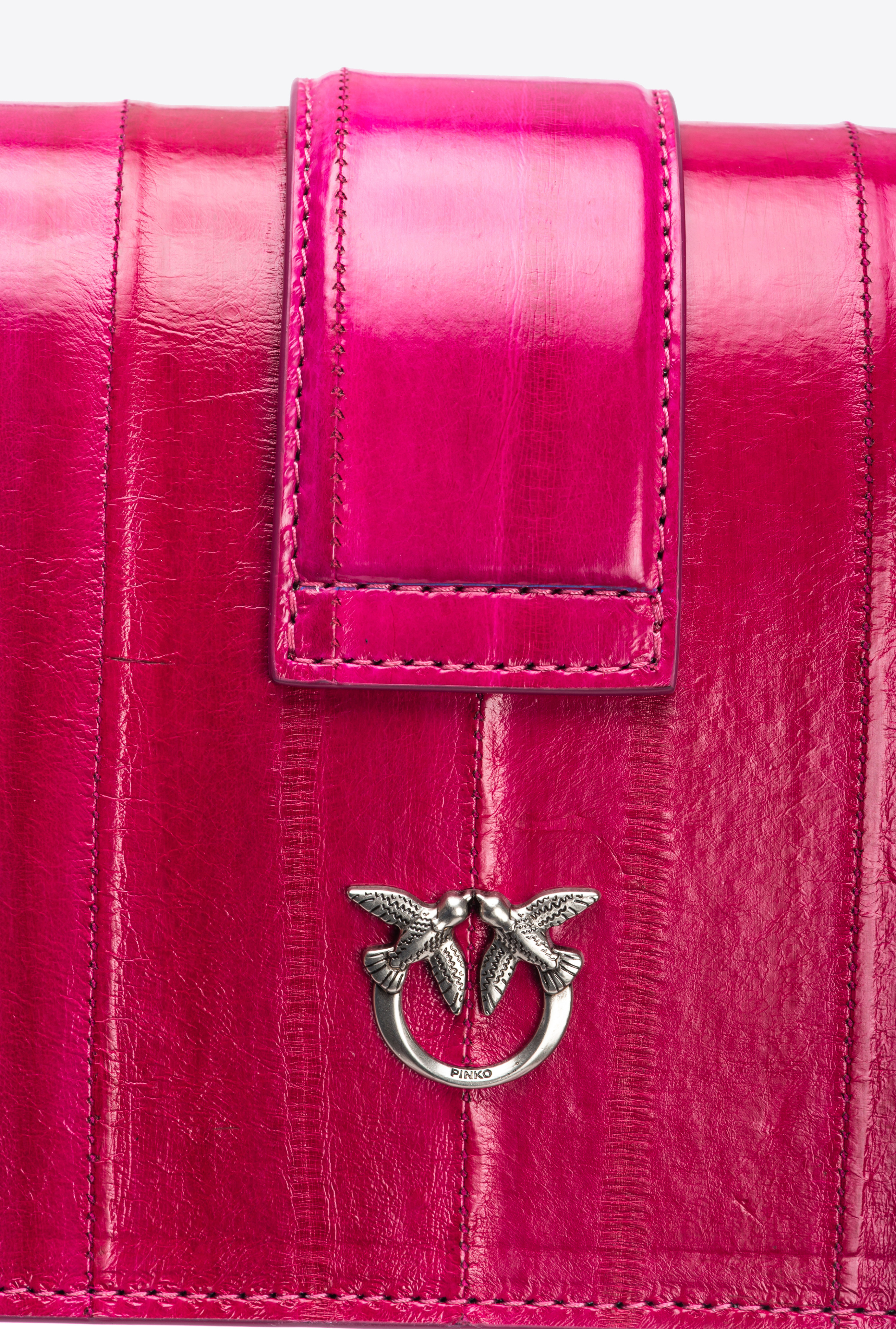 Pinko Galleria Mini Love Bag One In Eel Skin In Pink -old Silver