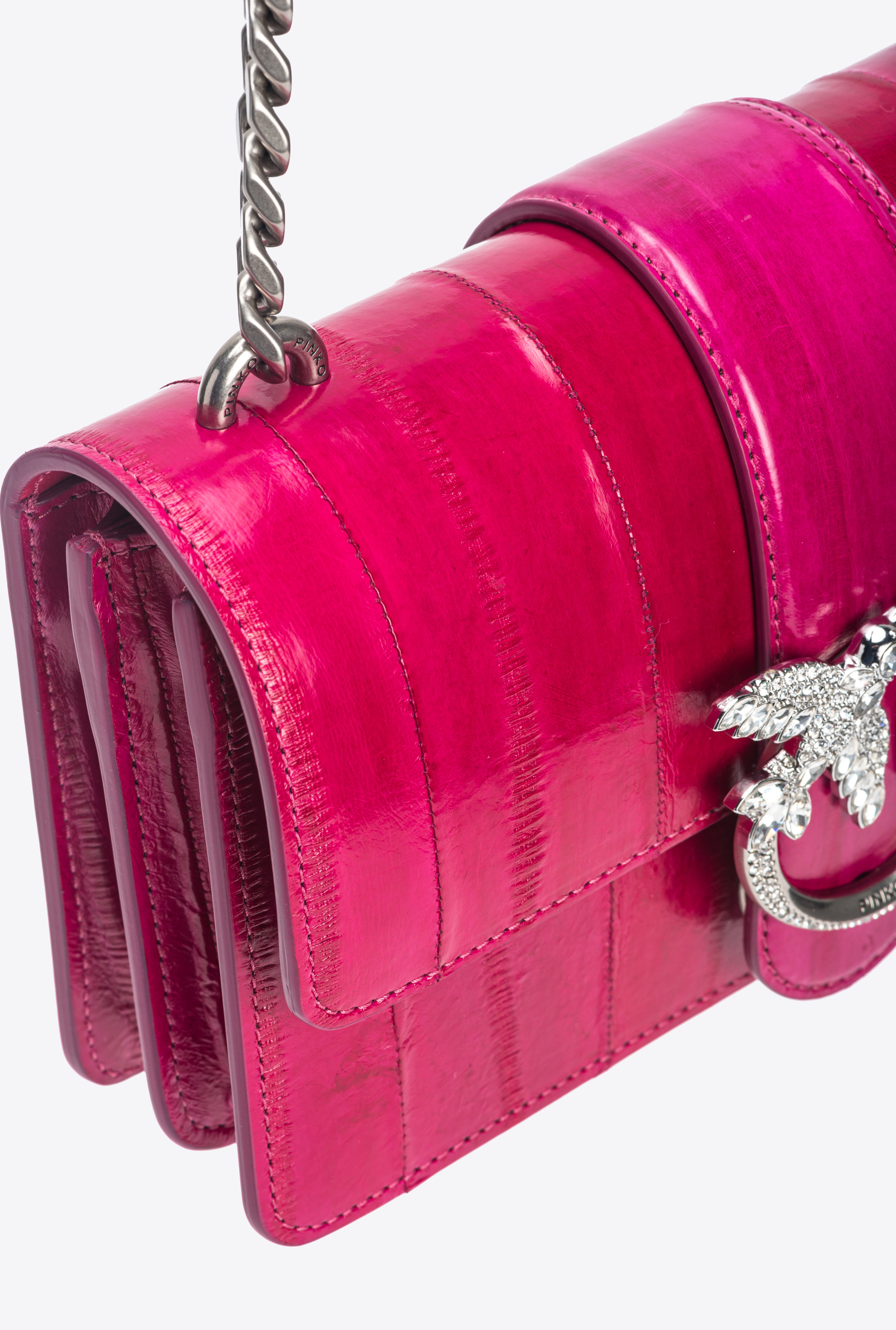 Pinko Galleria Mini Love Bag One In Eel Skin In Pink -old Silver