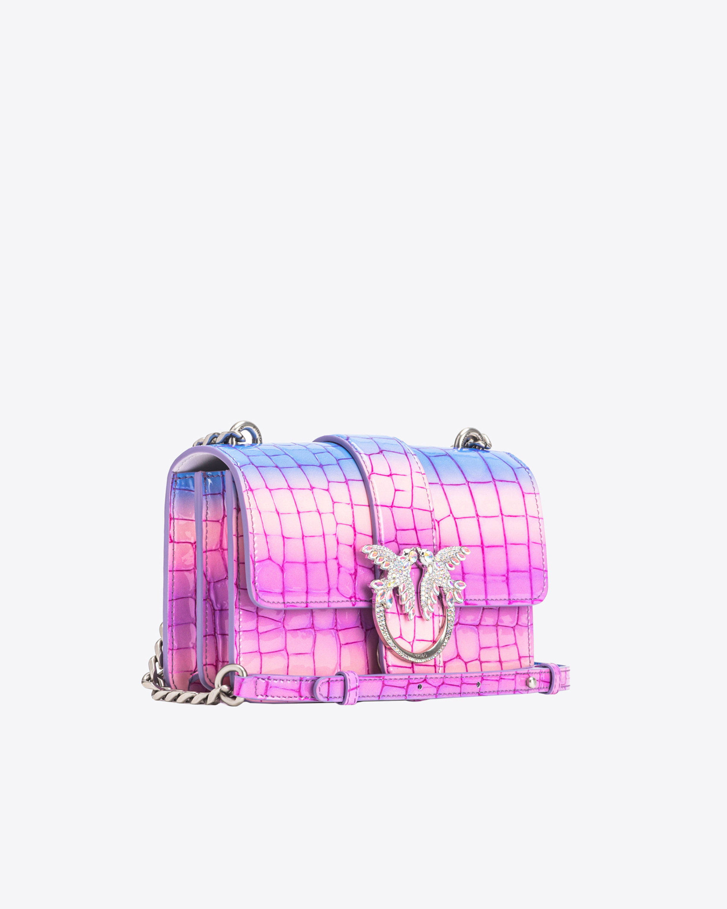 Pinko Mini Love Bag One Cocco Lucido Sfumato  Galleria In Rosa/viola-old Silver