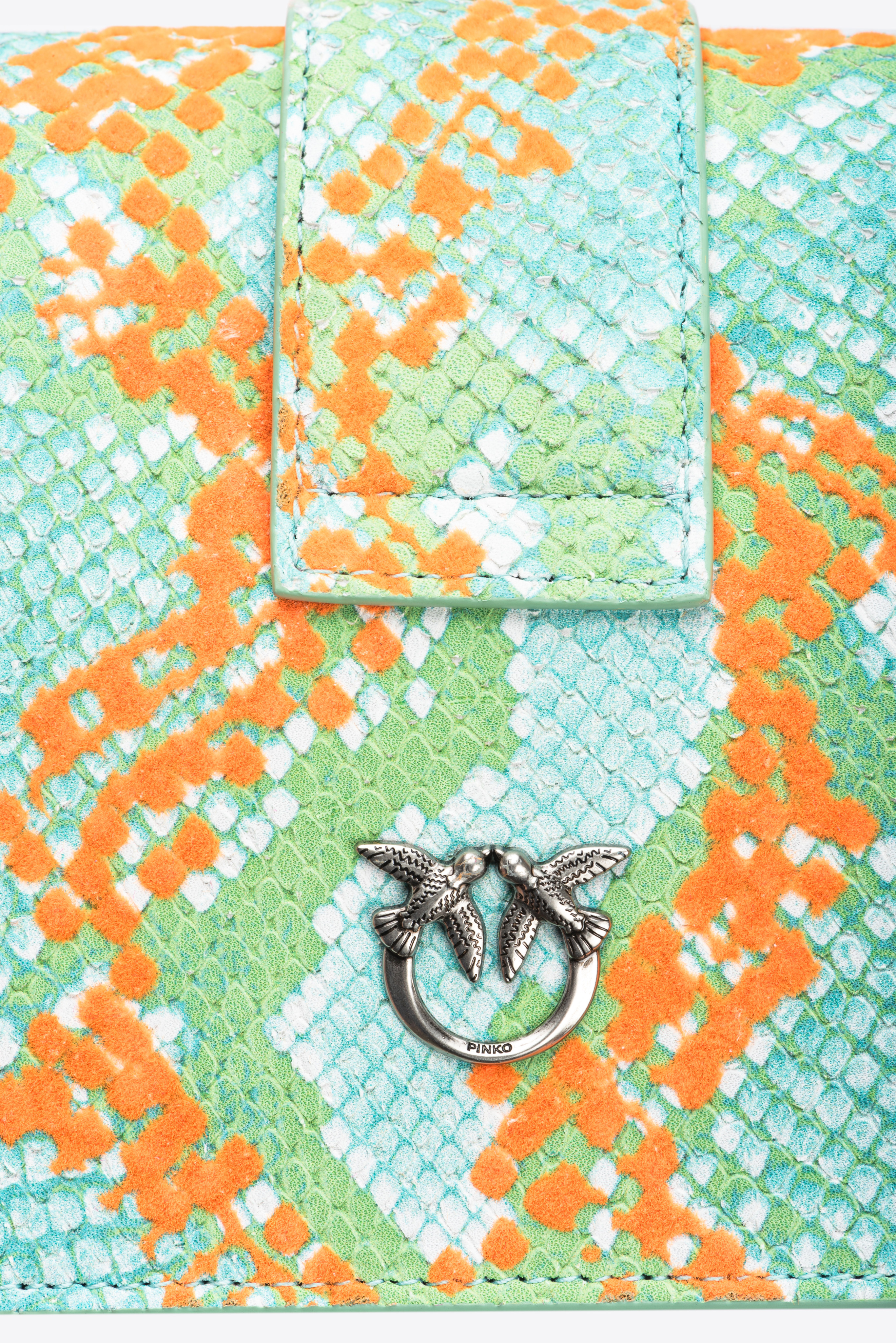 Shop Pinko Galleria Mini Love Bag One In Python-print Leather With Flock Detail In Mult.verde/arancione-old Silver