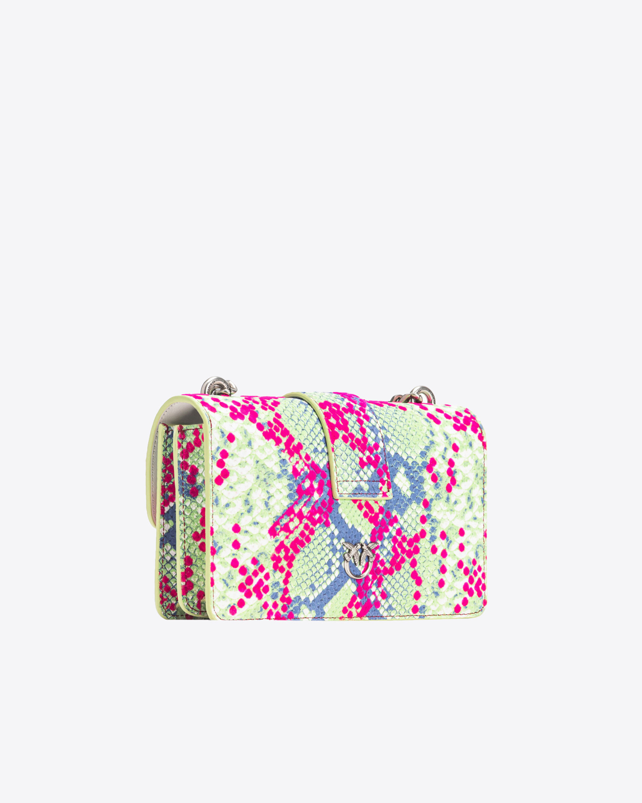 Pinko Mini Love Bag One Pitone Flock  Galleria In Fucsia/verde/blu-old Silver