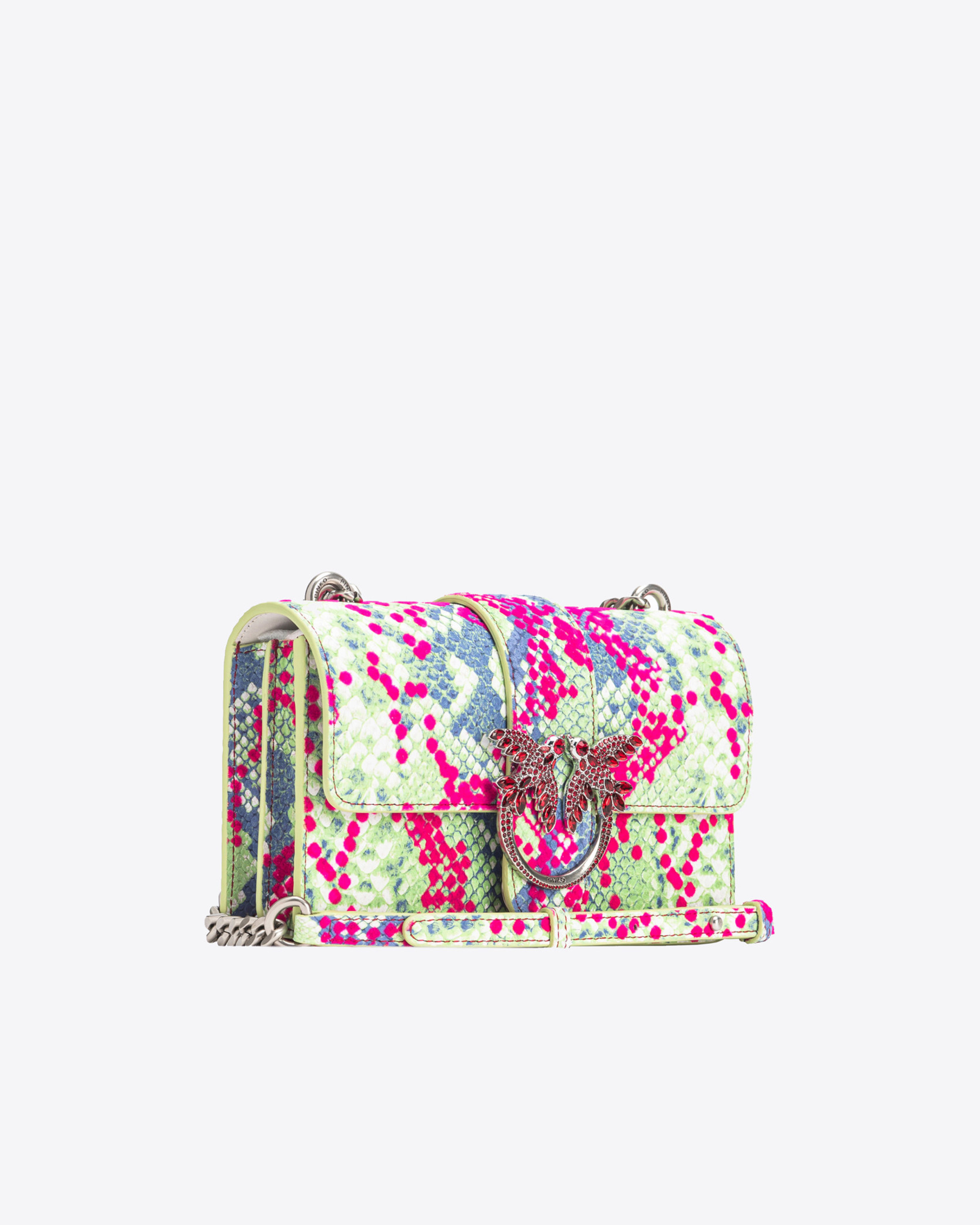 Pinko Mini Love Bag One Pitone Flock  Galleria In Fucsia/verde/blu-old Silver