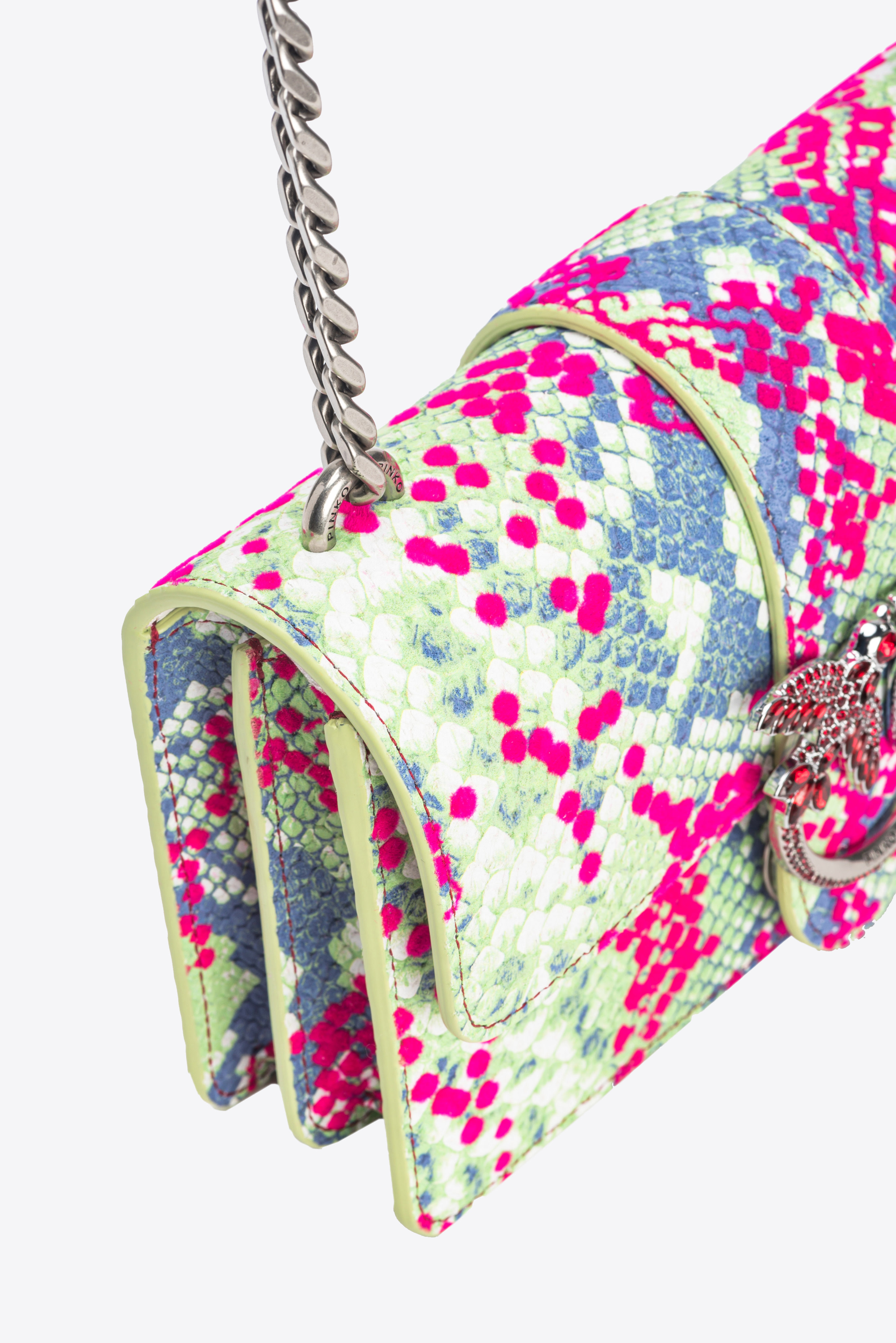 Pinko Mini Love Bag One Pitone Flock  Galleria In Fucsia/verde/blu-old Silver