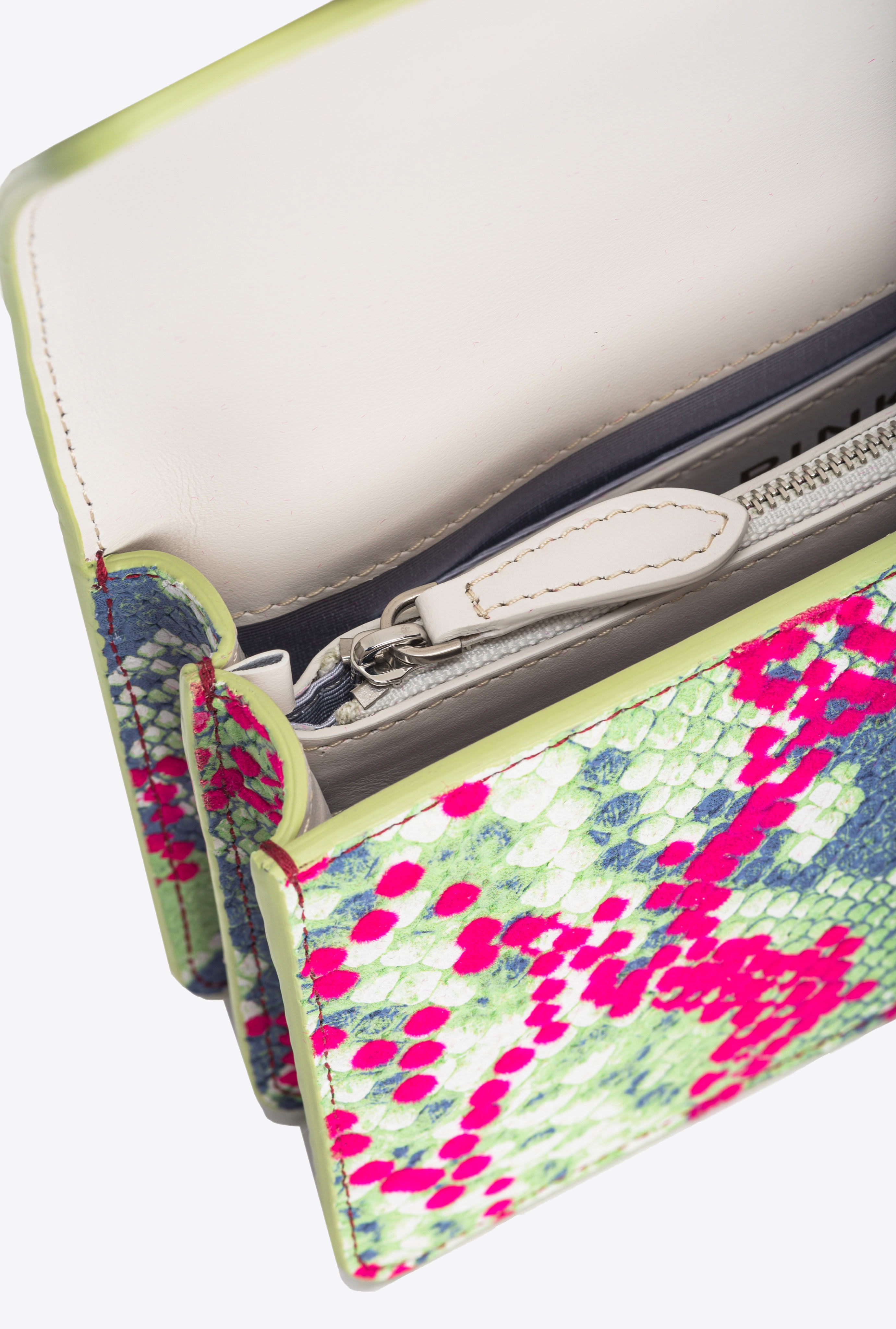 Pinko Mini Love Bag One Pitone Flock  Galleria In Fucsia/verde/blu-old Silver