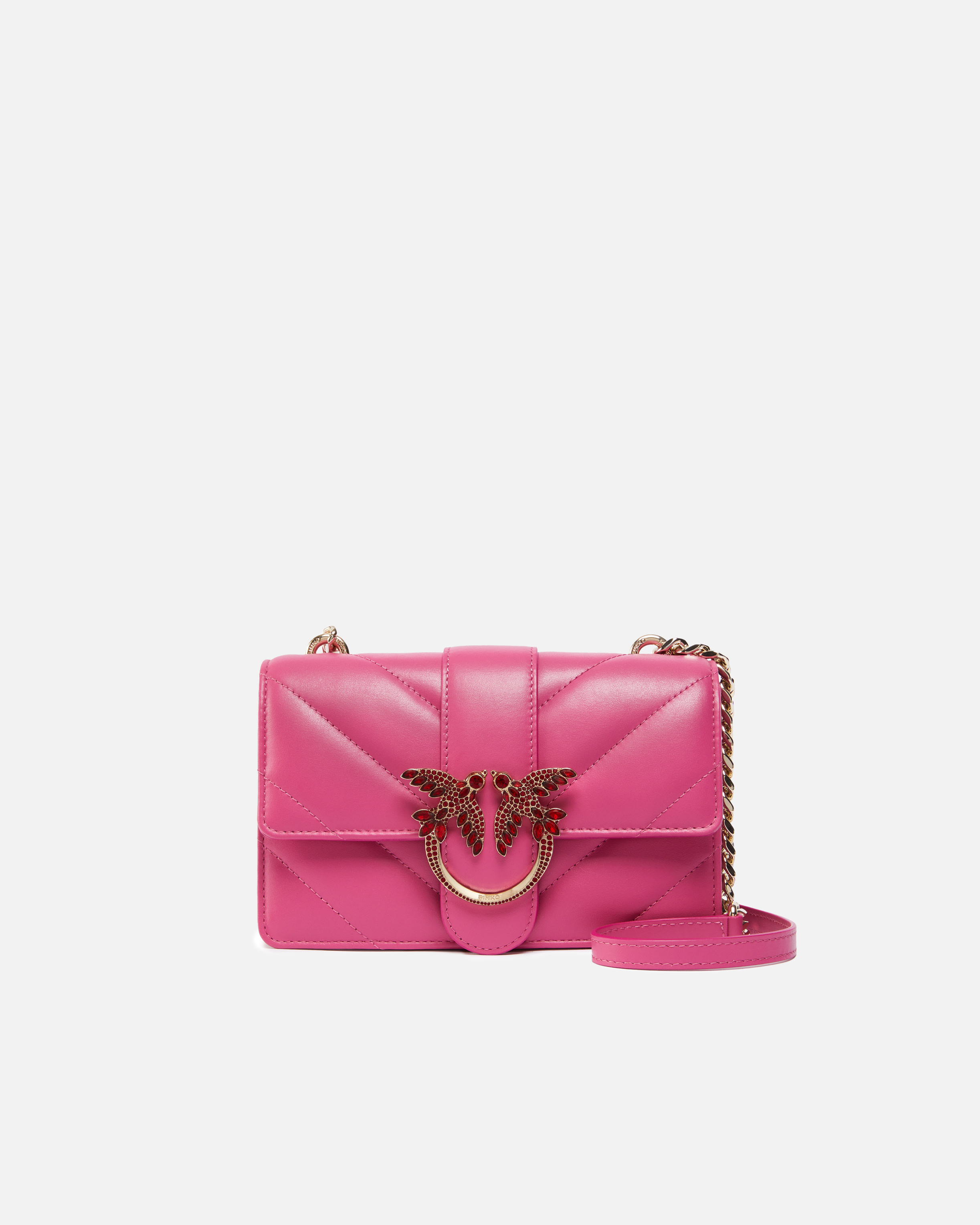 Pinko Quilted Leather Love Bag Shoulder Bag With Precious Buckle  Galleria In Rose -or Clair