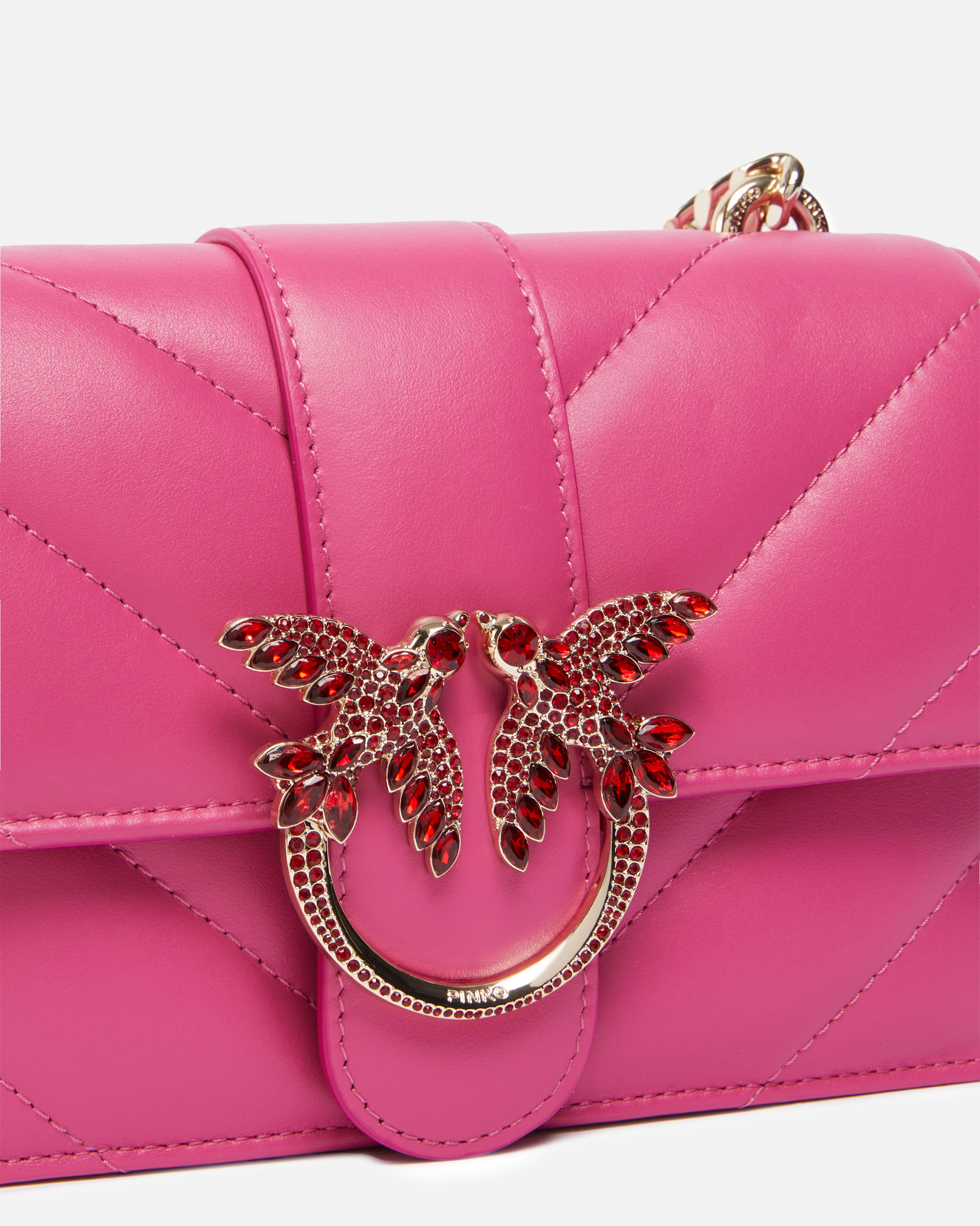 Pinko Quilted Leather Love Bag Shoulder Bag With Precious Buckle  Galleria In Rose -or Clair