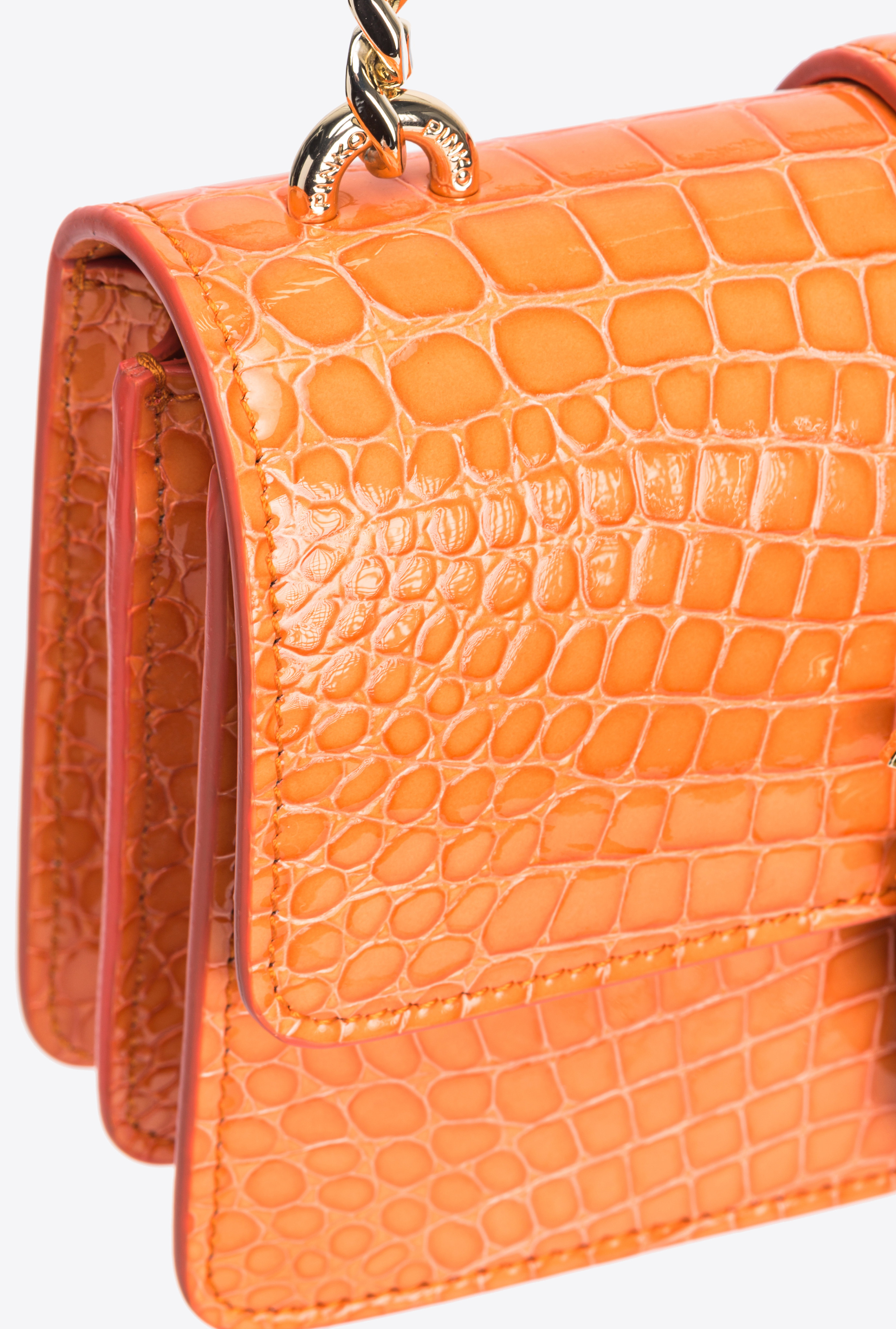 Pinko Galleria Mini Love Bag One In Shiny Coloured Crocodile-print Leather In Arancione-light Gold