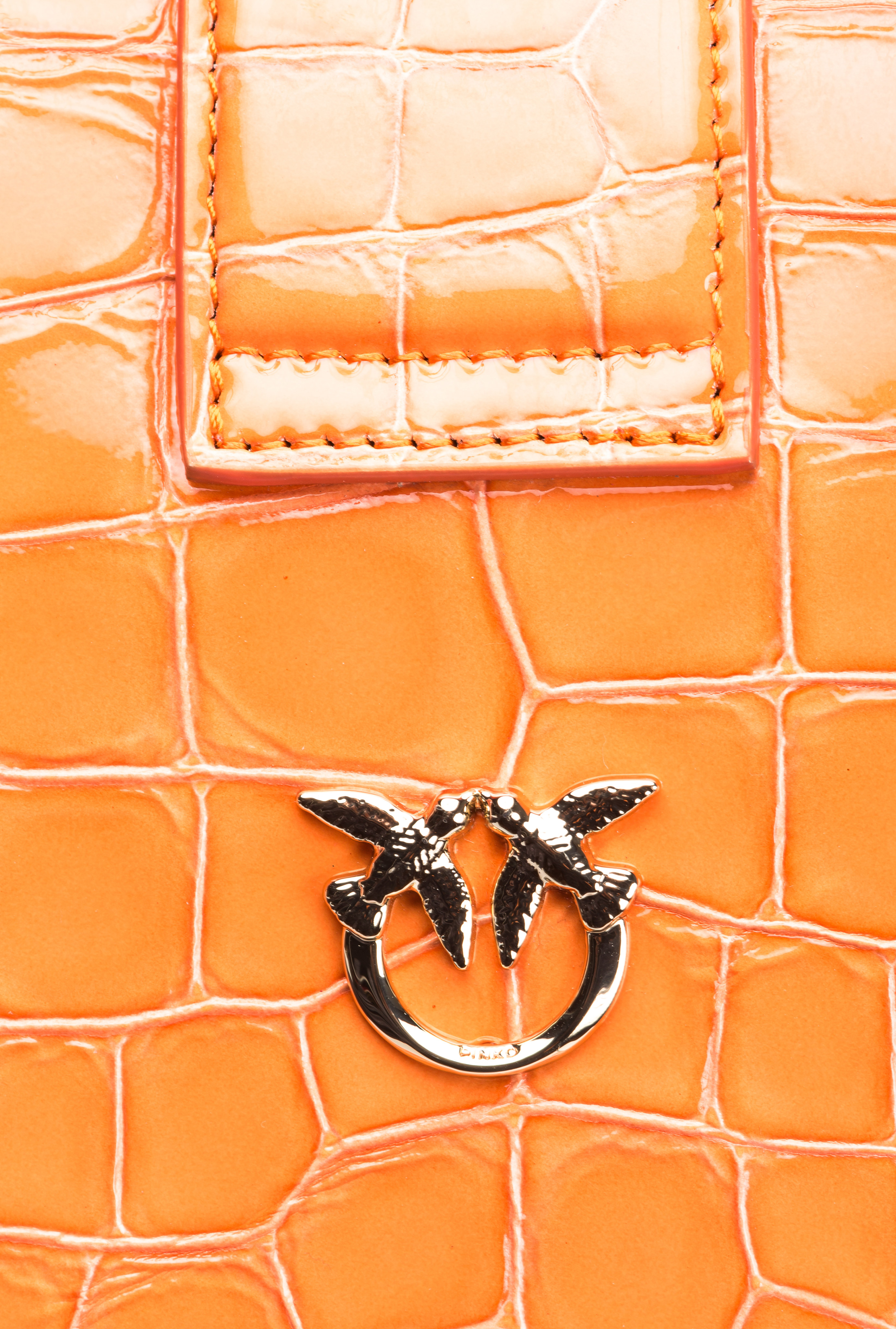Pinko Galleria Mini Love Bag One In Shiny Coloured Crocodile-print Leather In Arancione-light Gold