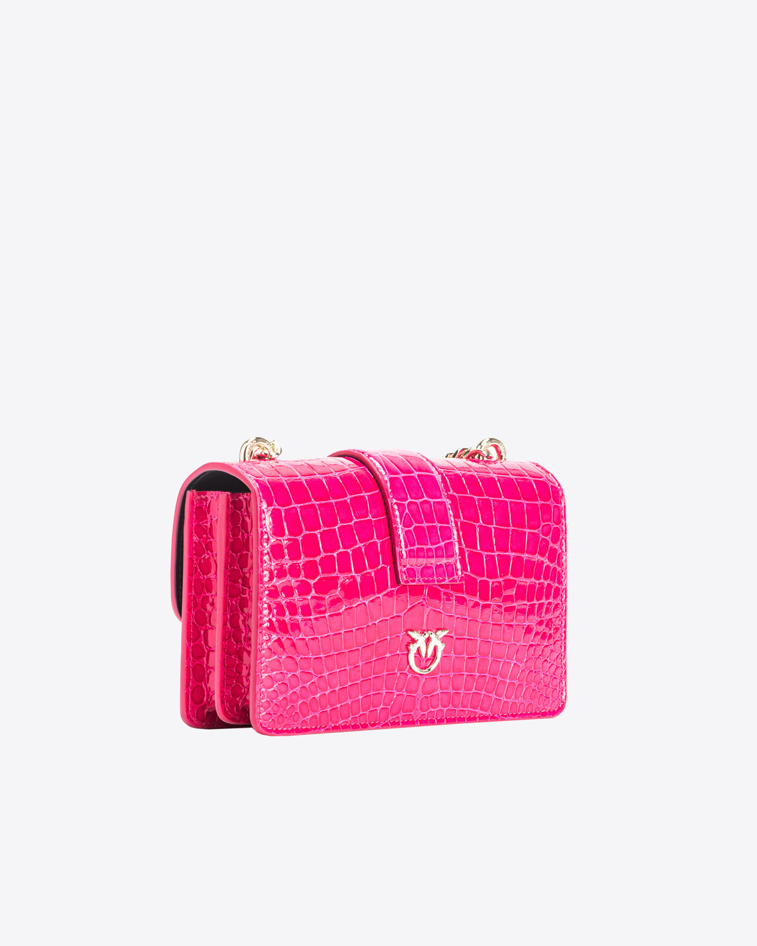 Pinko Galleria Mini Love Bag One In Shiny Coloured Crocodile-print Leather In Pink -light Gold