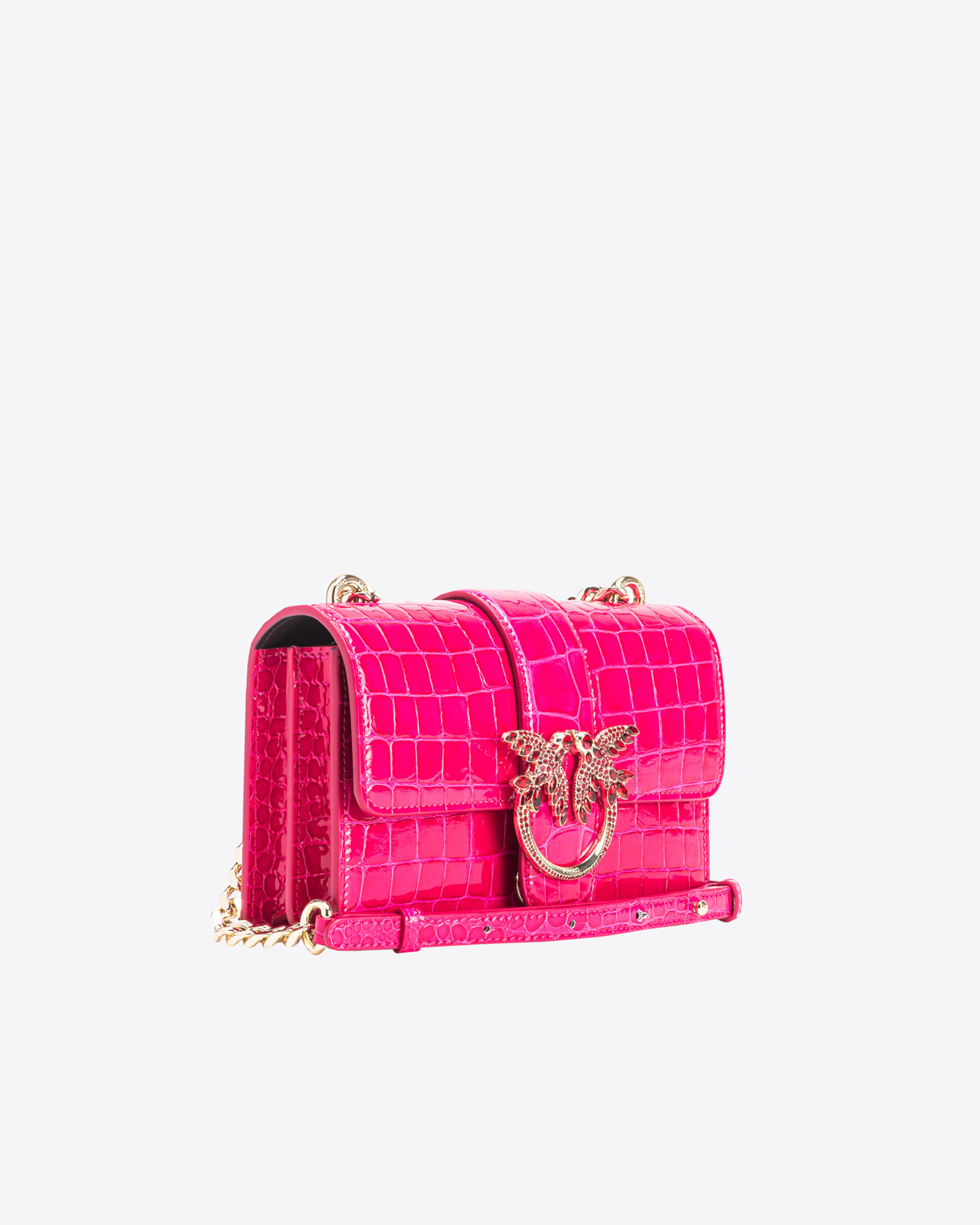 Pinko Galleria Mini Love Bag One In Shiny Coloured Crocodile-print Leather In Pink -light Gold