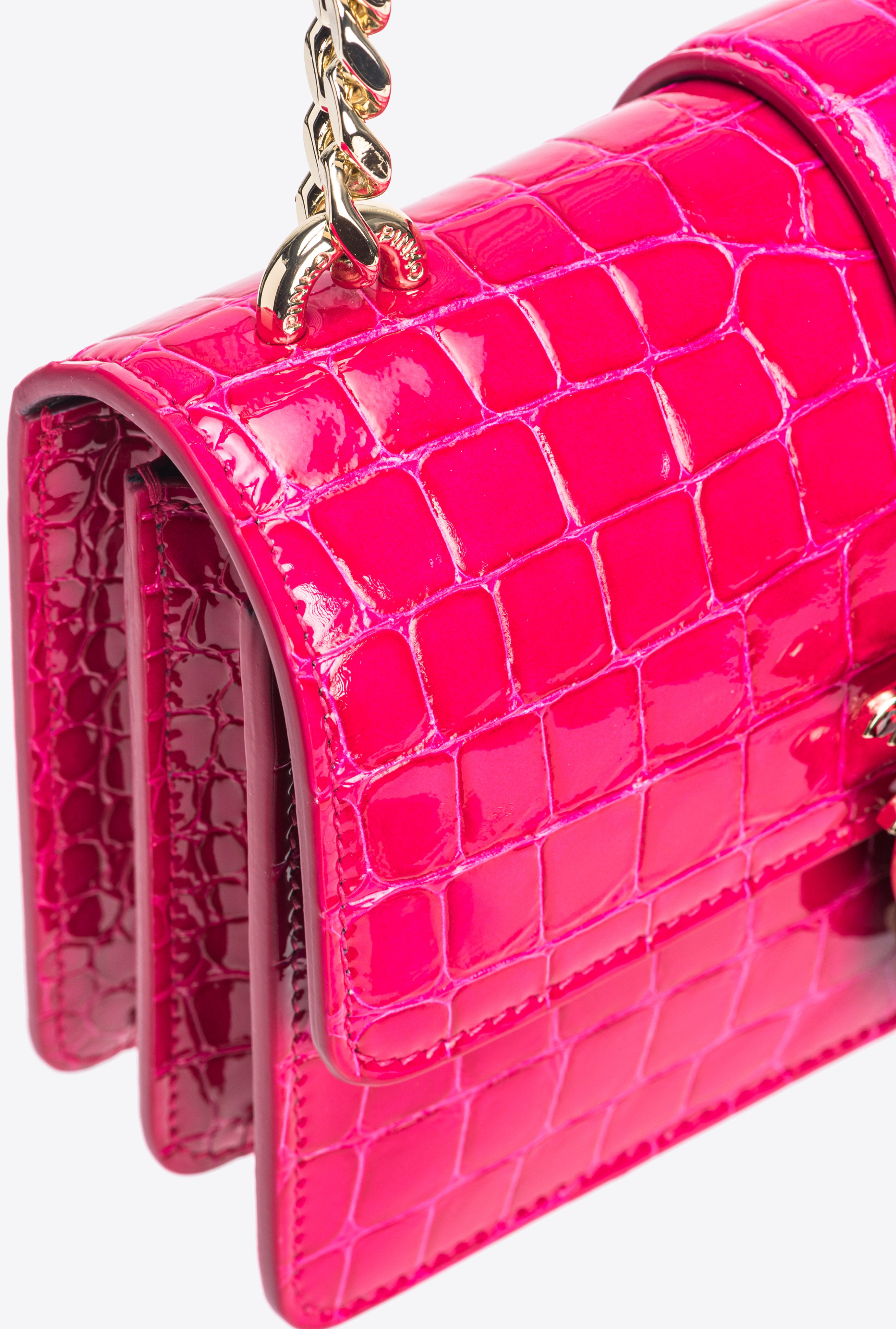 Pinko Galleria Mini Love Bag One In Shiny Coloured Crocodile-print Leather In Pink -light Gold