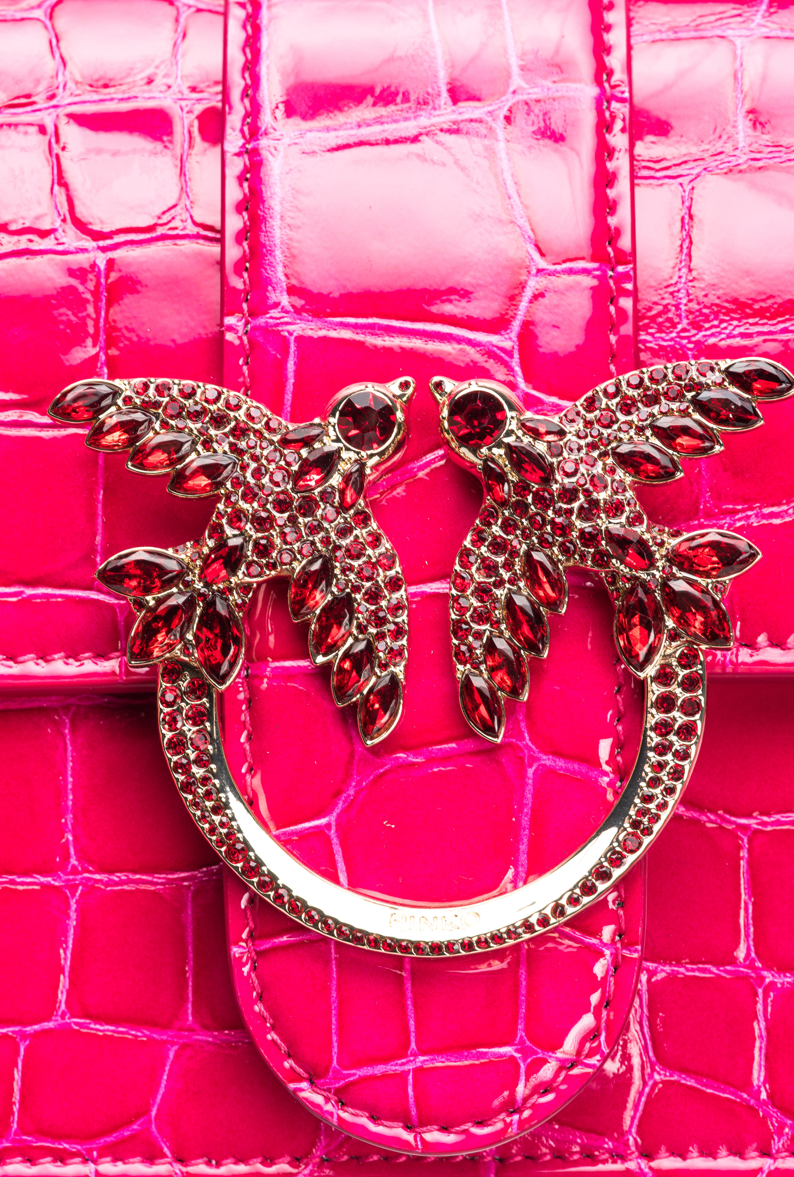 Pinko Galleria Mini Love Bag One In Shiny Coloured Crocodile-print Leather In Pink -light Gold