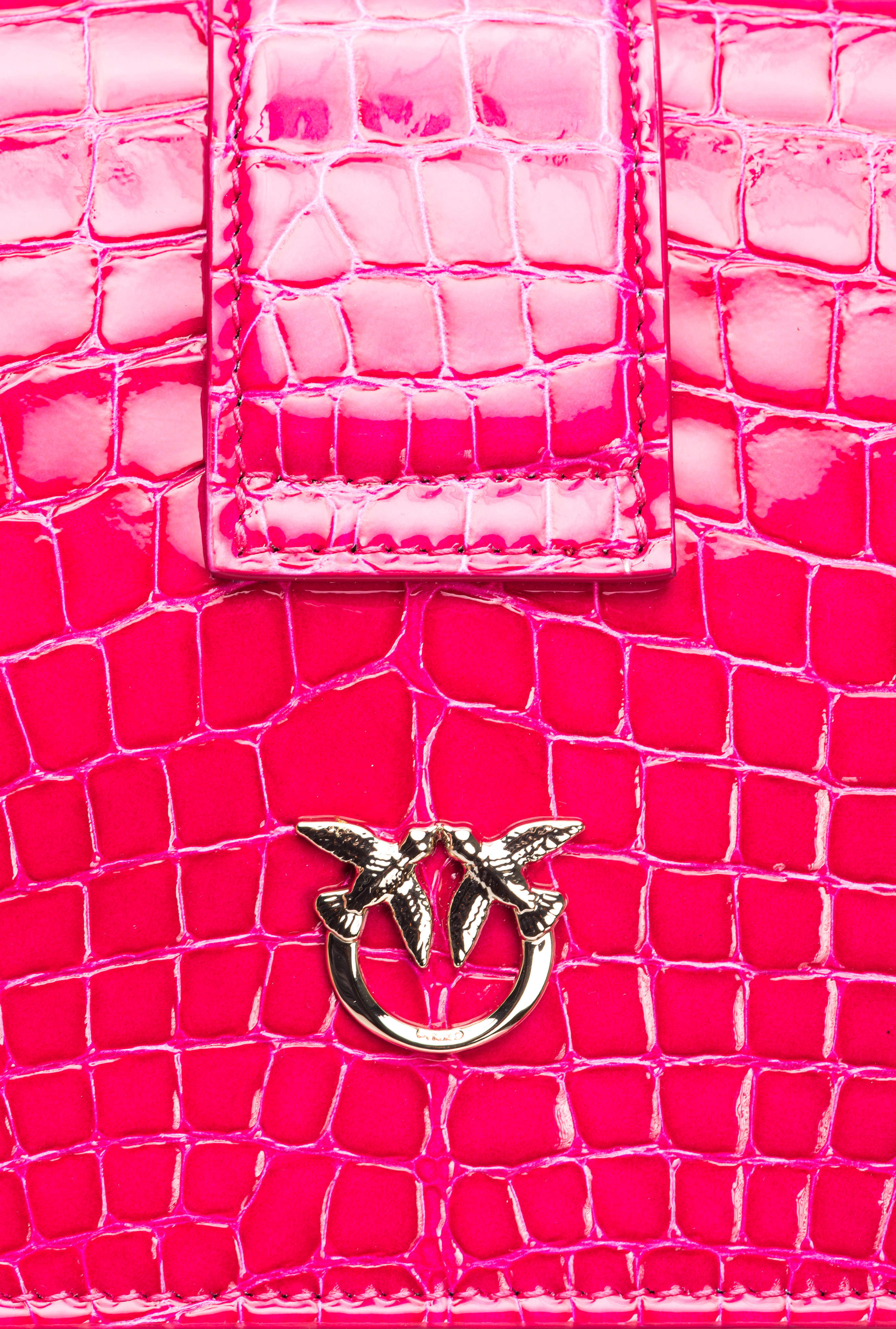 Pinko Galleria Mini Love Bag One In Shiny Coloured Crocodile-print Leather In Pink -light Gold