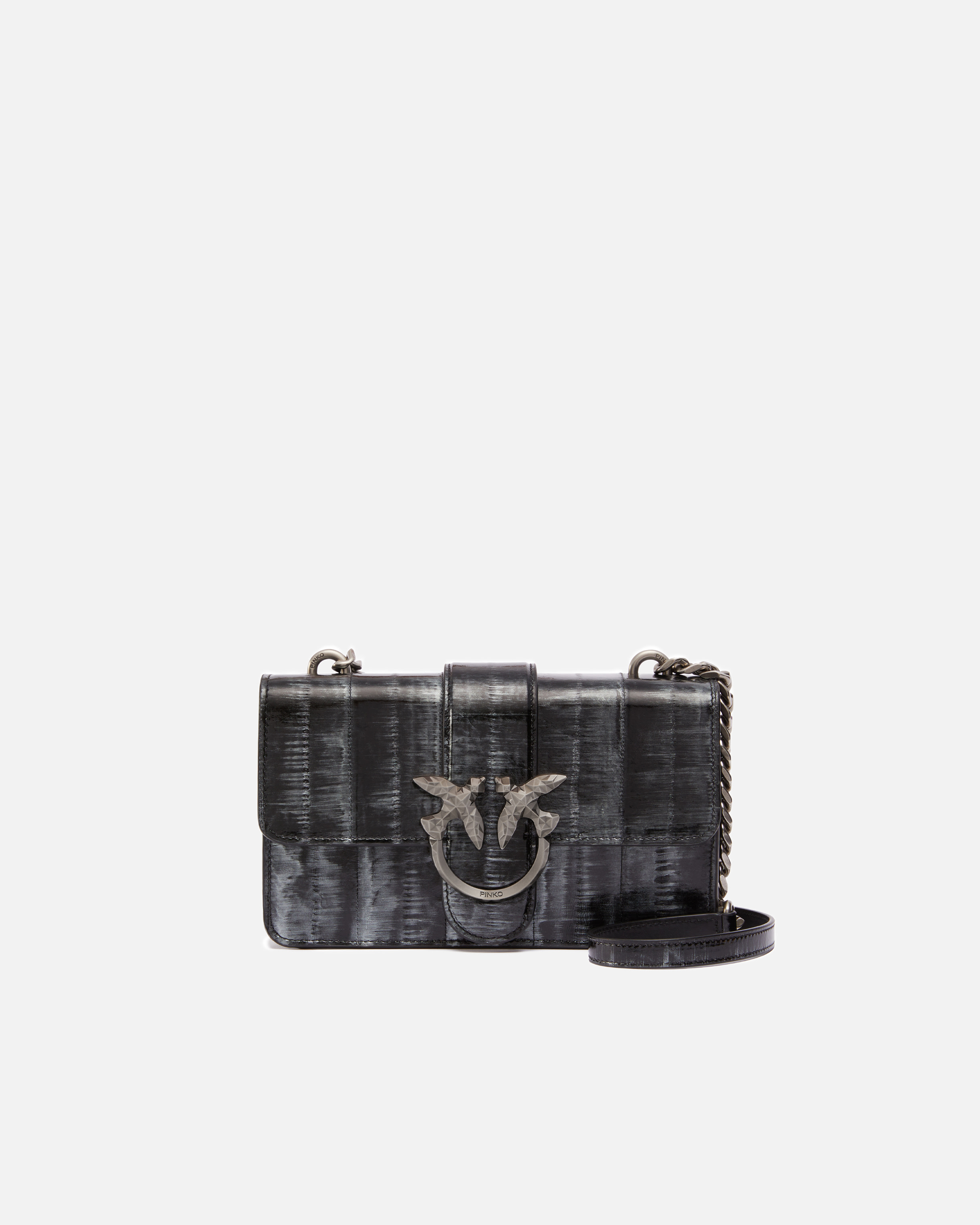 Pinko Galleria Ombre Mini Love Bag Crossbody Bag In Argent/noir-vieil Argent