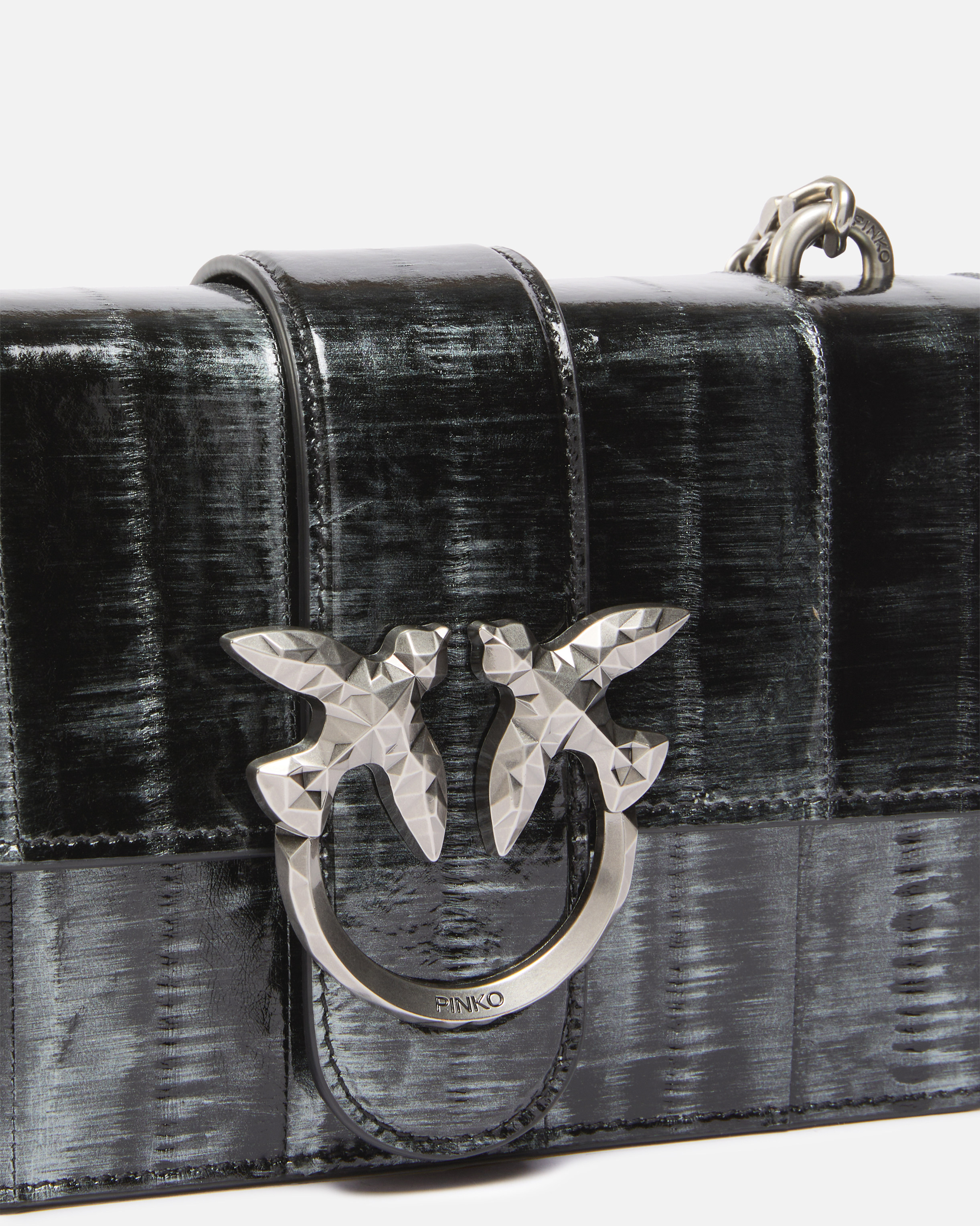 Pinko Galleria Ombre Mini Love Bag Crossbody Bag In Argent/noir-vieil Argent