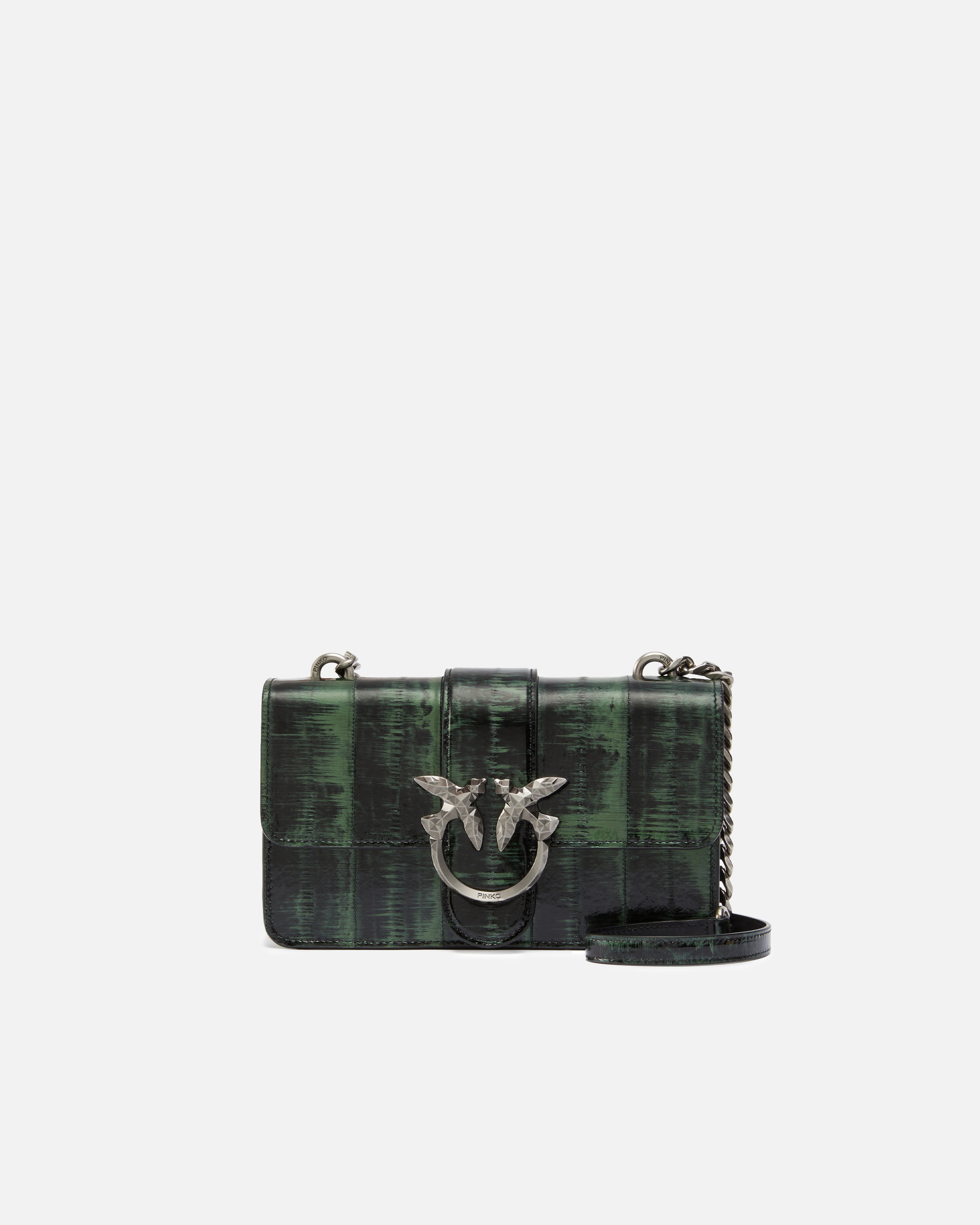 Pinko Galleria Ombre Mini Love Bag Crossbody Bag In Vert/noir-vieil Argent