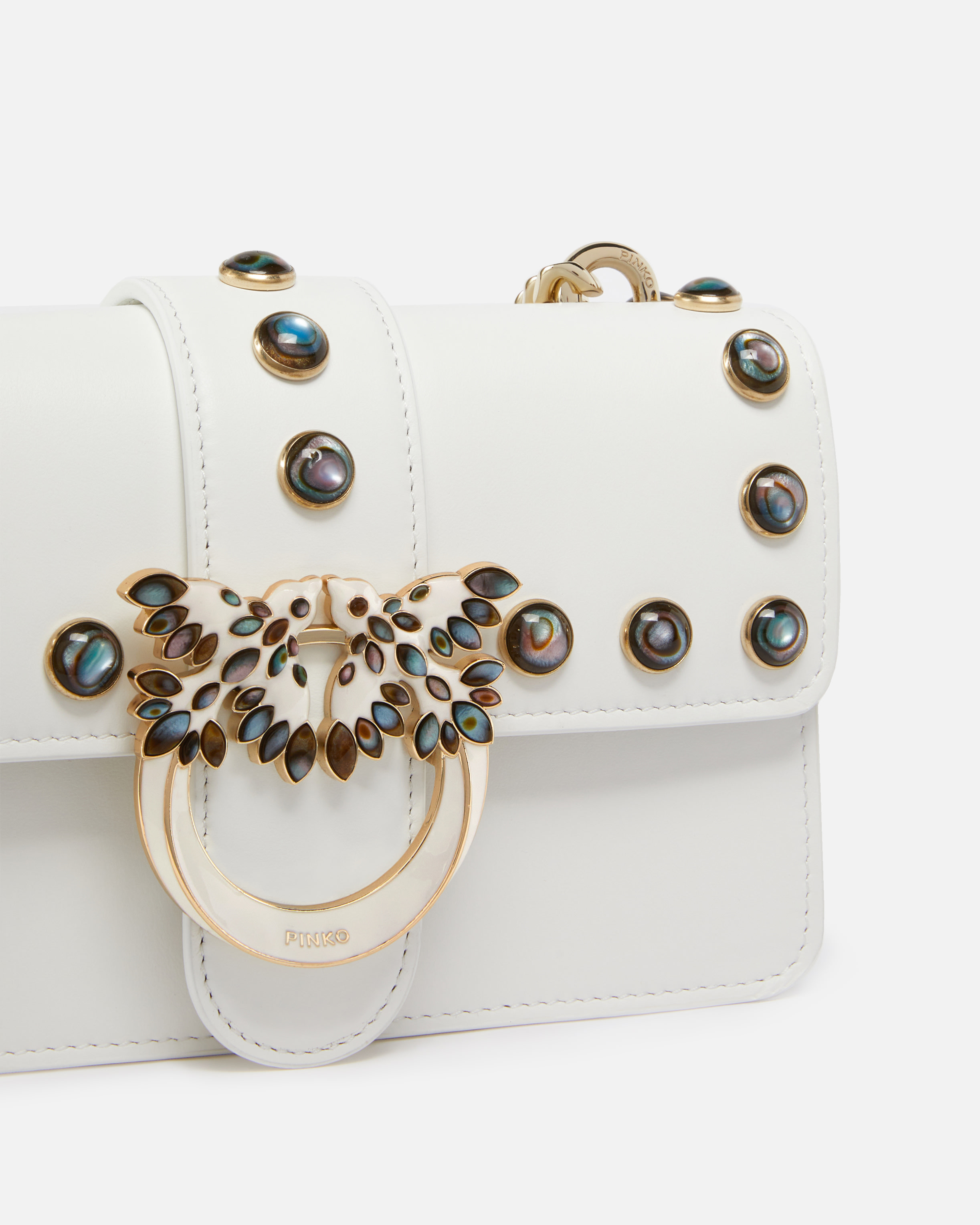 Pinko Love Bag Crossbody Bag With Mother-of-pearl Studs In Beige Sable Délavé-or Clair