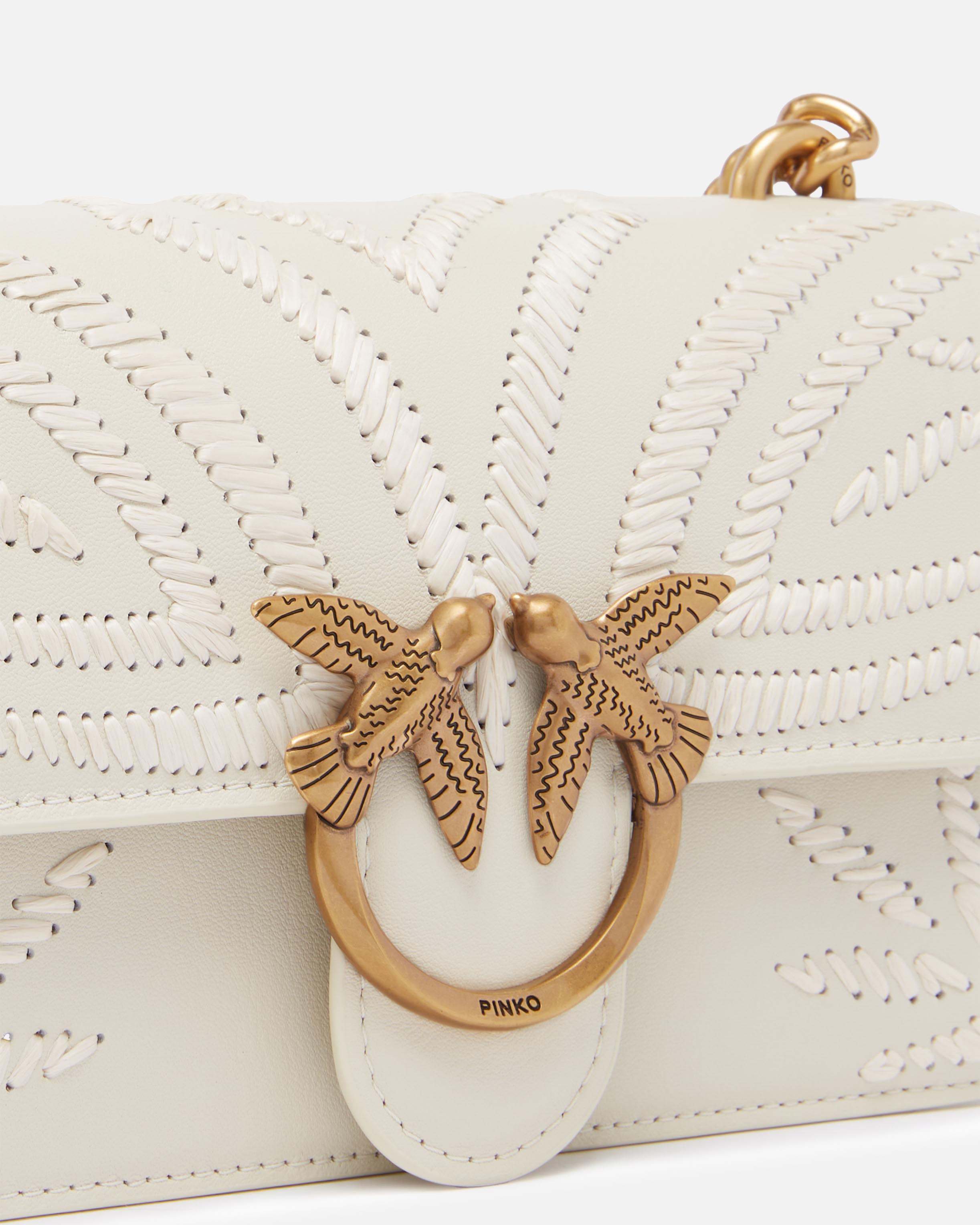 Pinko Mini Love Bag Small Shoulder Bag With Raffia Embroidery
