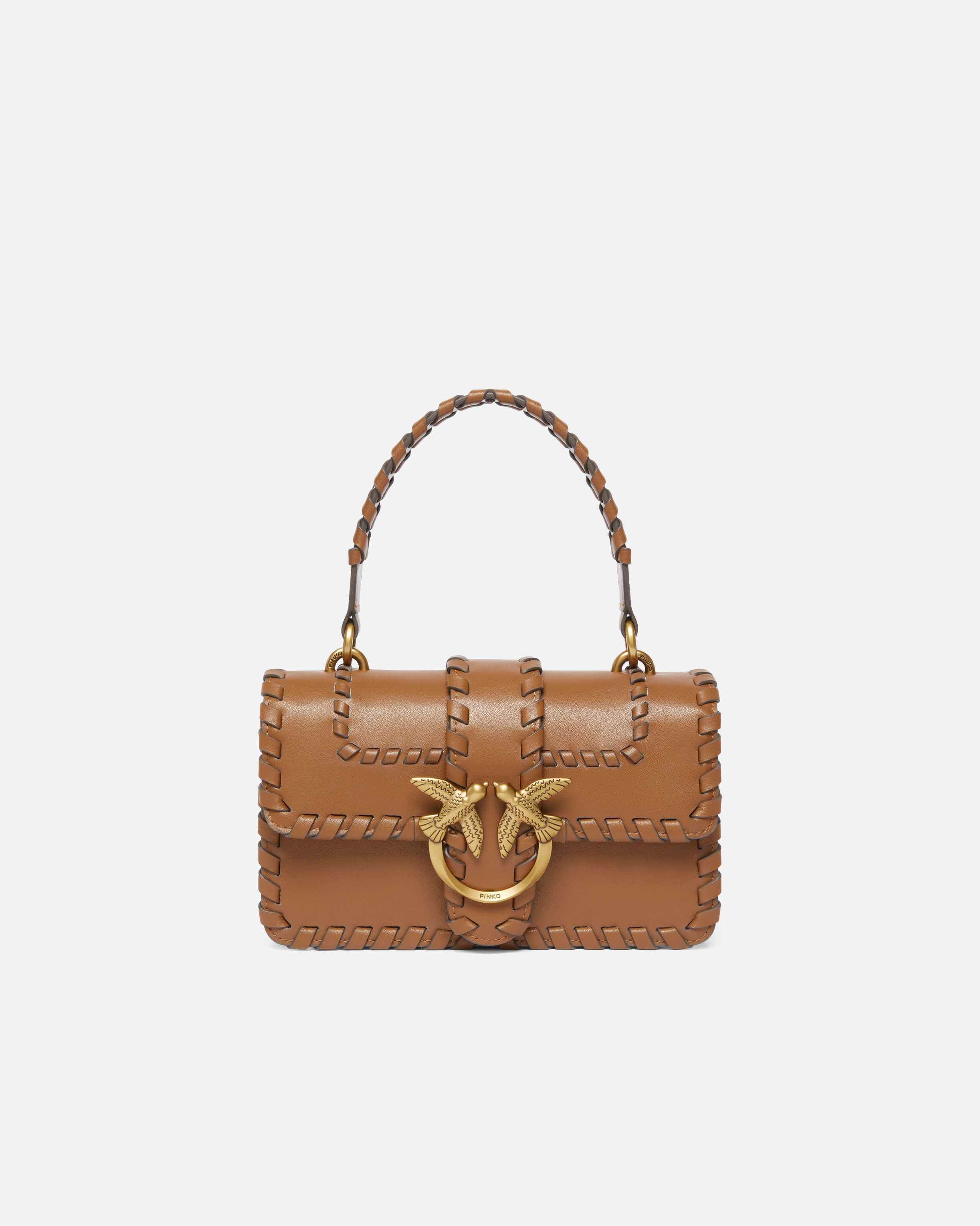 Pinko Braided-leather Crossbody Bag In Brown