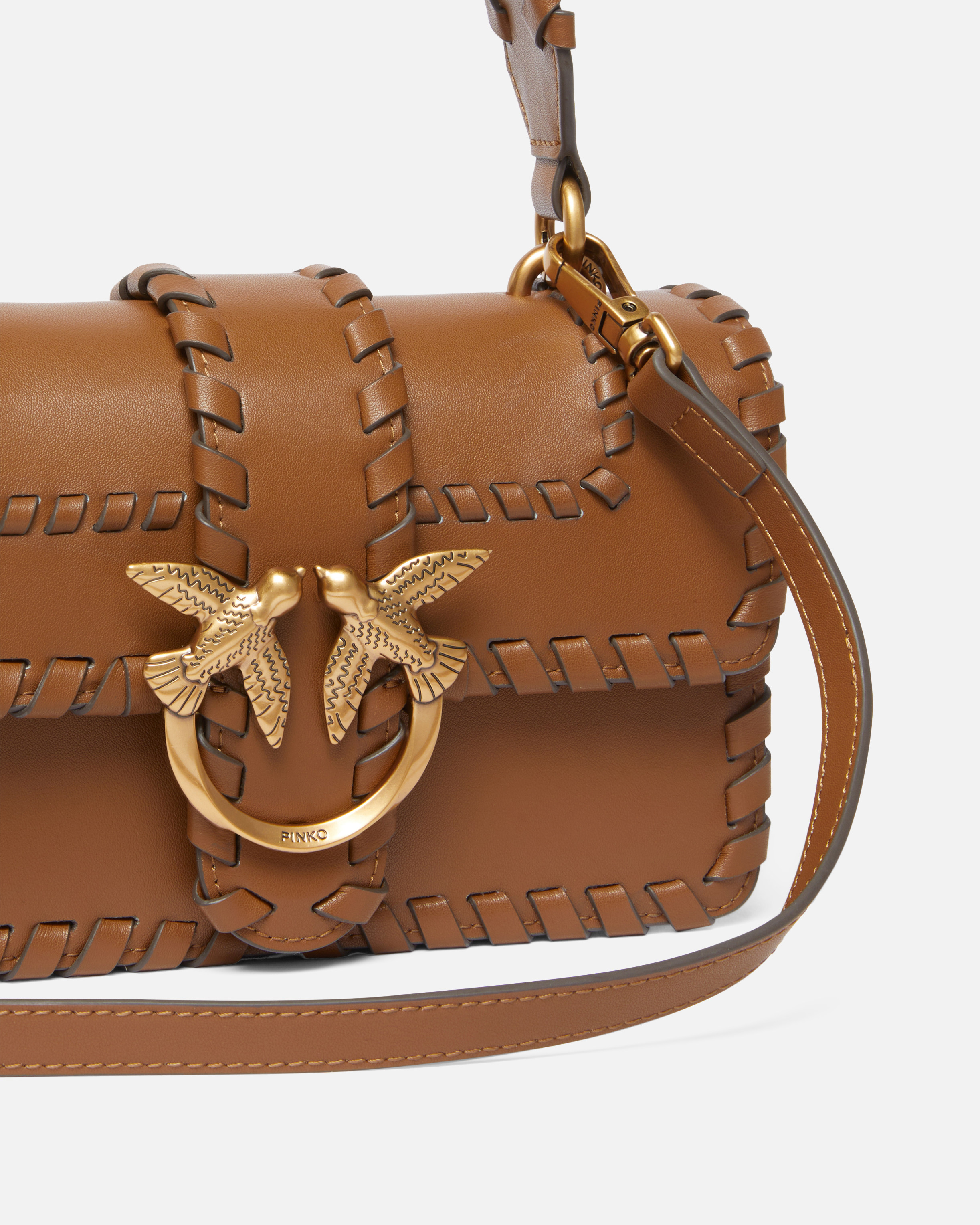 Pinko Braided-leather Crossbody Bag In Brown