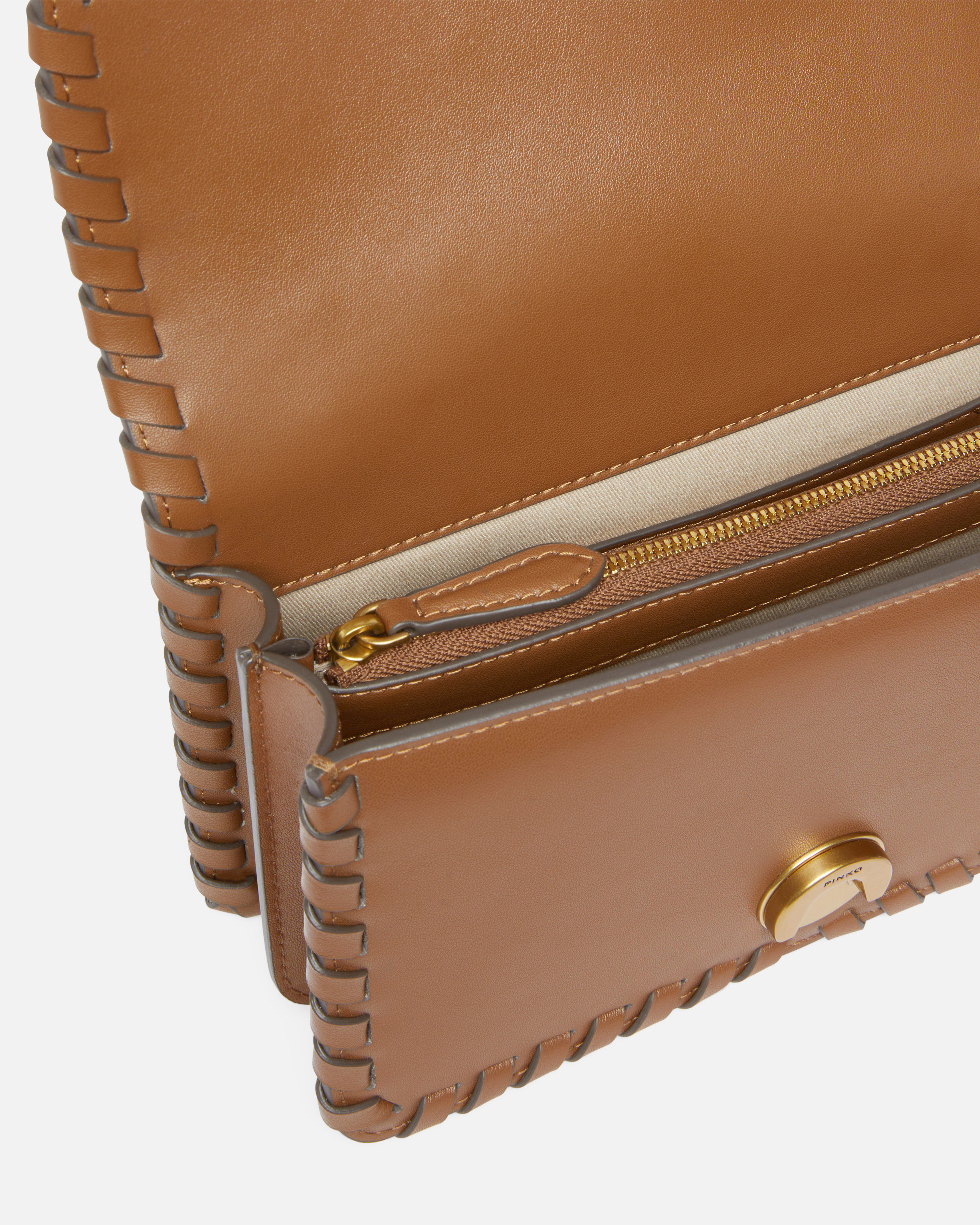 Pinko Braided-leather Crossbody Bag In Brown
