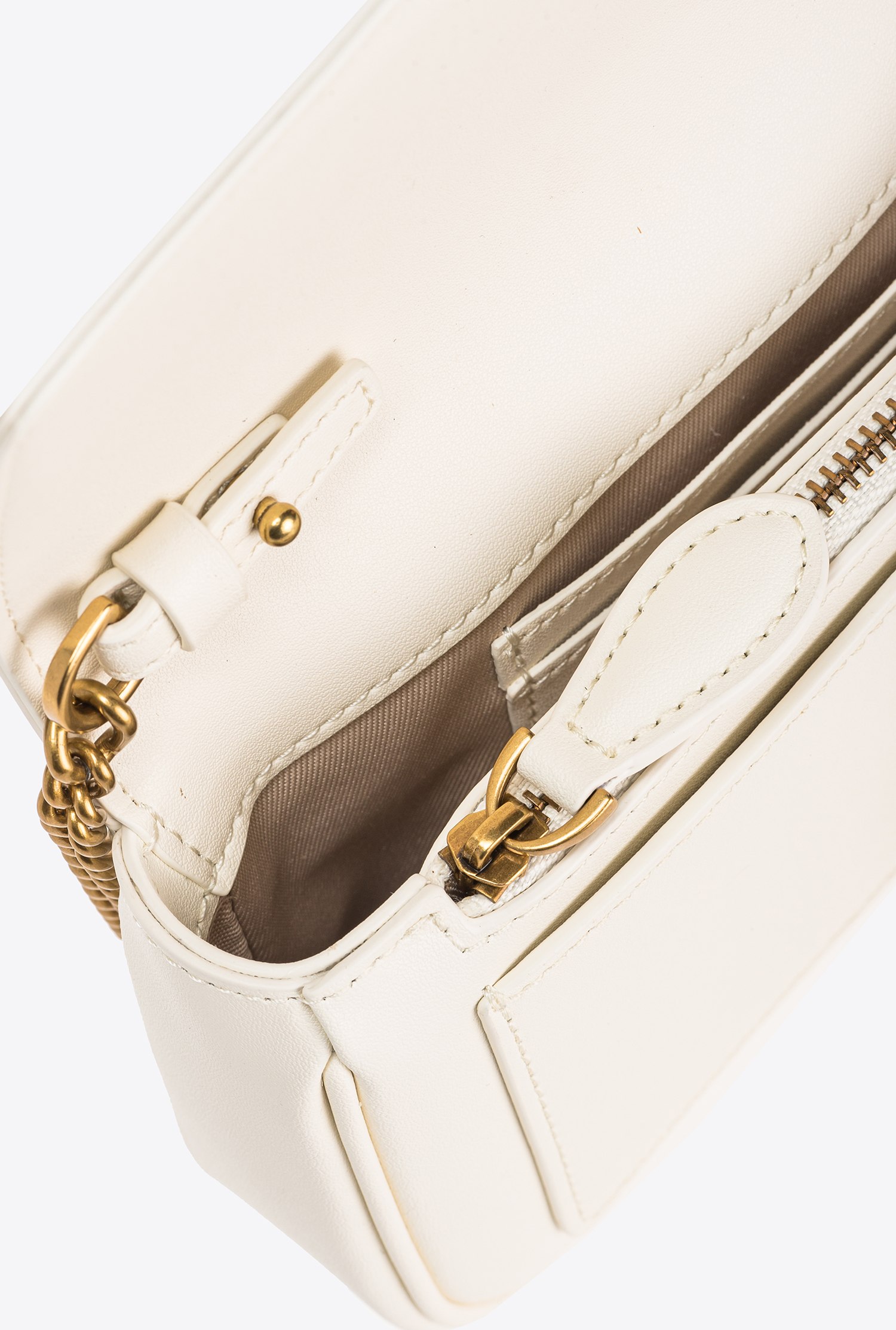 Pinko White Leather Love Shoulder Bag In White+white-antique Gold