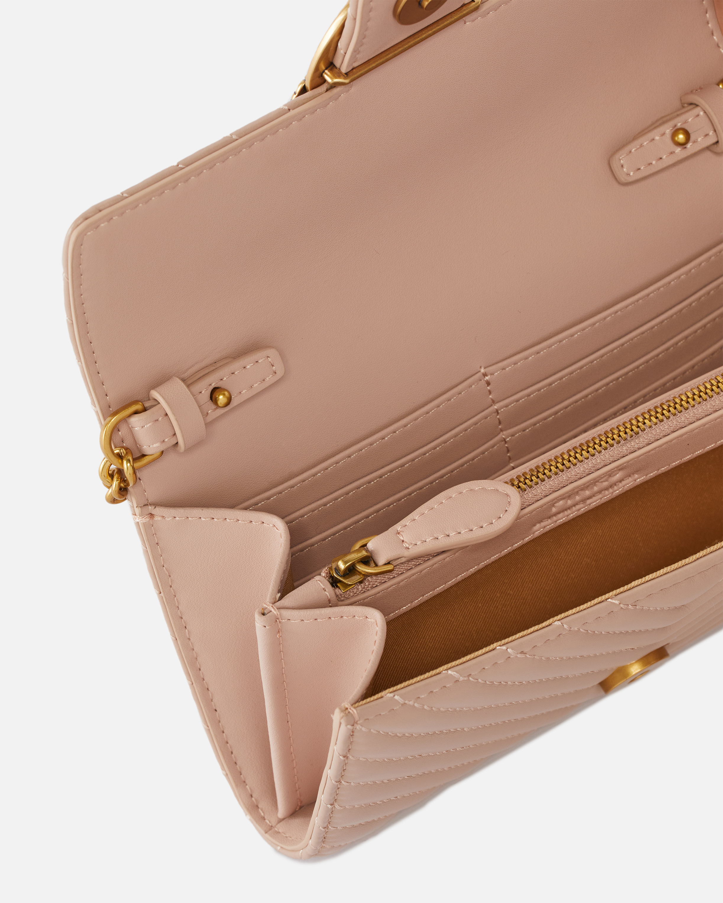 Pinko Love Bag One Wallet Chevron In Pink/dusty Pink-antique Gold