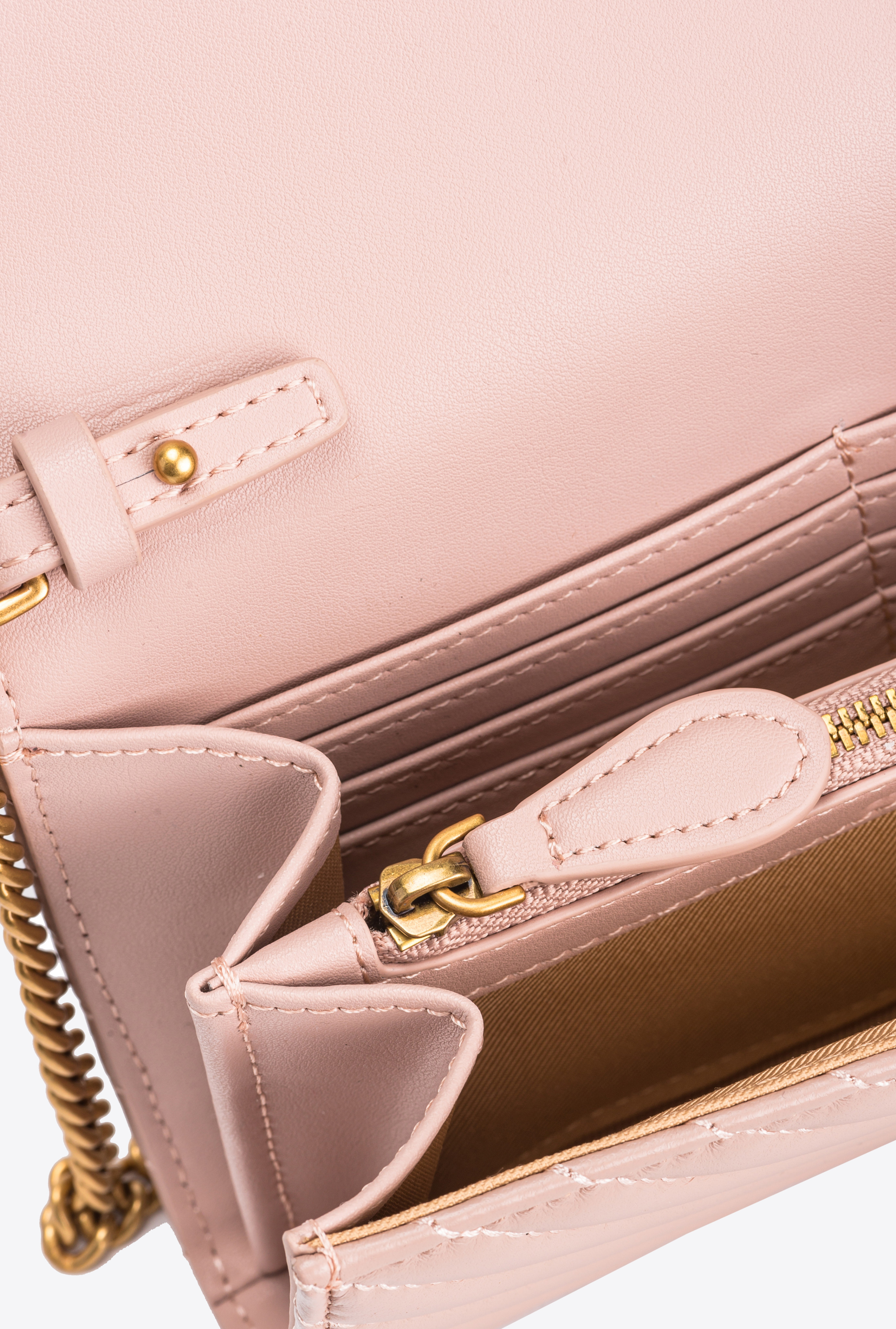 Pinko Love Bag One Wallet Chevron In Pink/dusty Pink-antique Gold