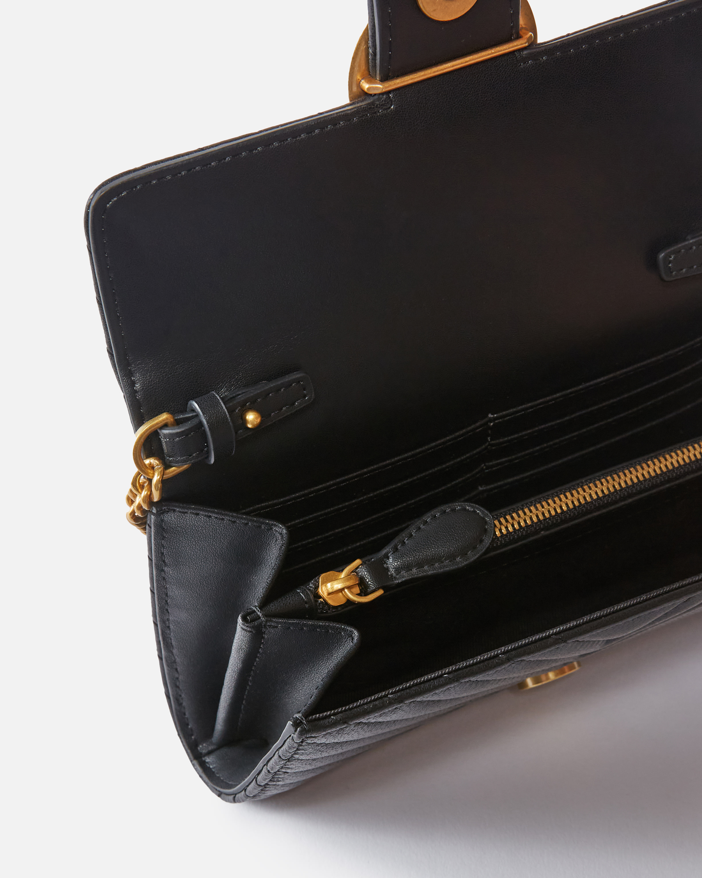 Pinko Love Bag One Wallet Chevron In Black-antique Gold