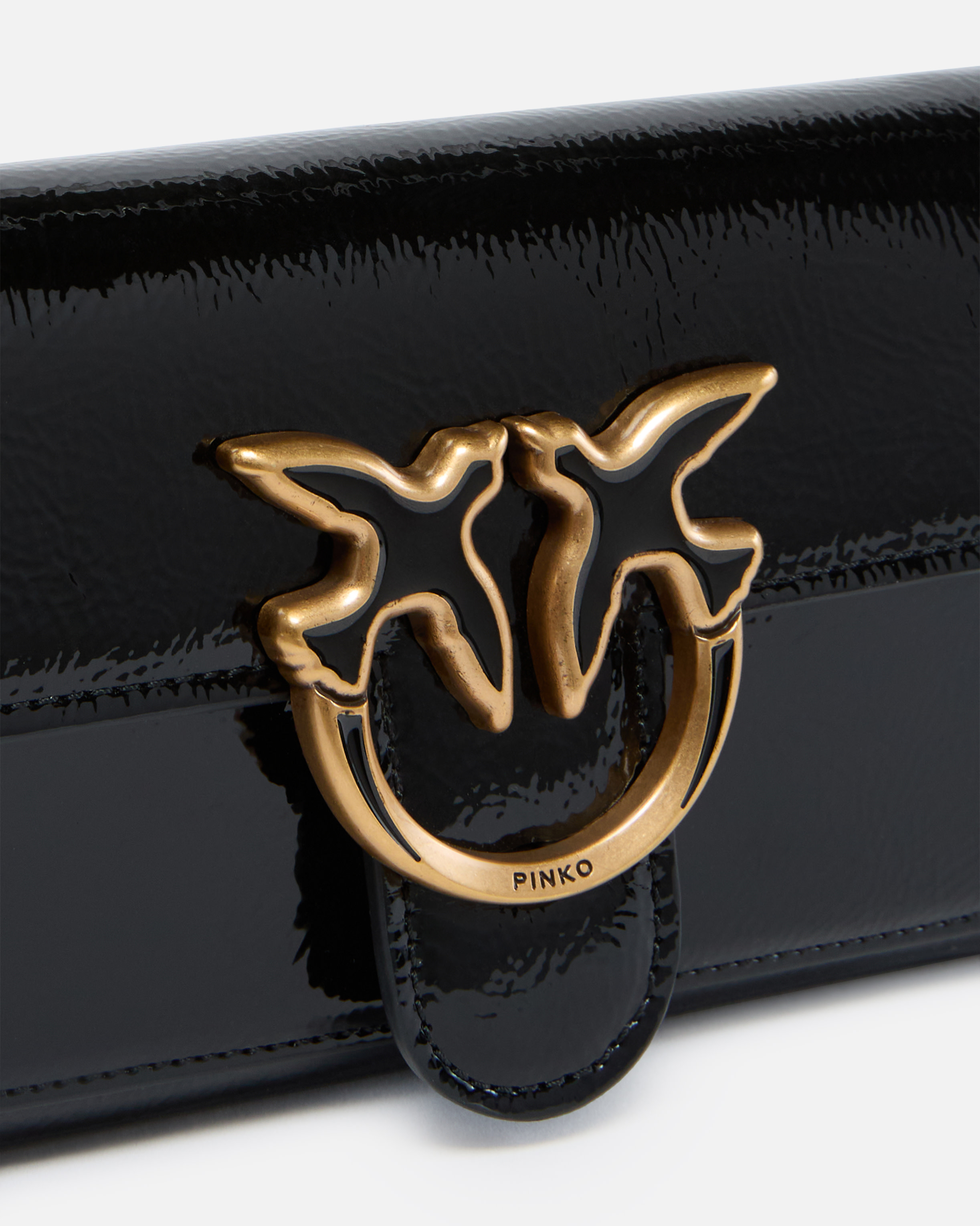 Pinko Glossy Wallet With Shoulder Strap With Bird Buckle