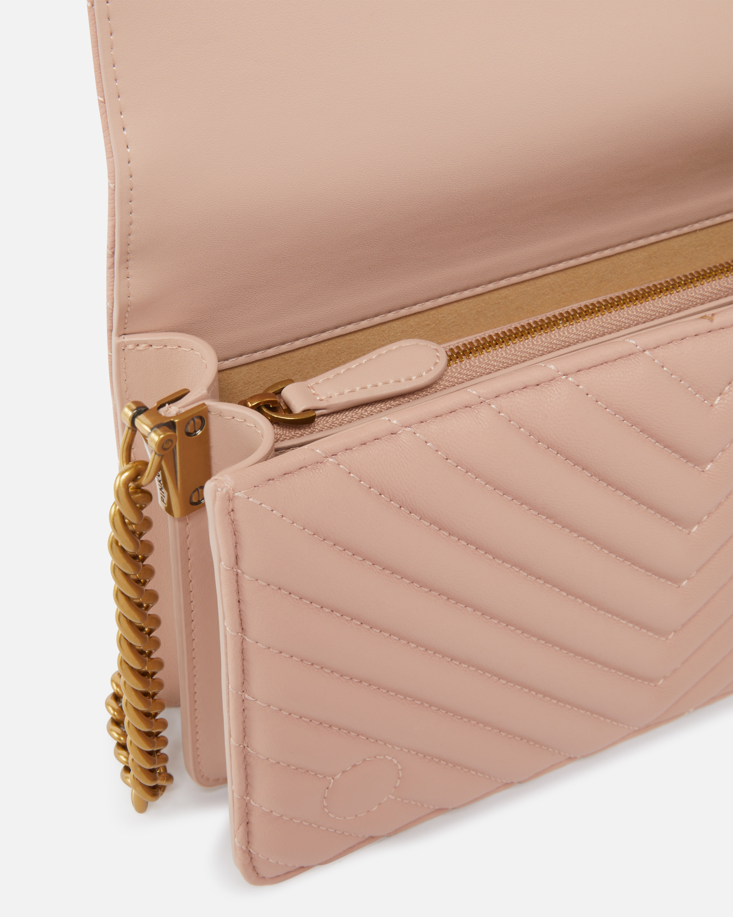 Pinko Classic Love Bag Click Chevron In Rose/rose Poudré-or Antique