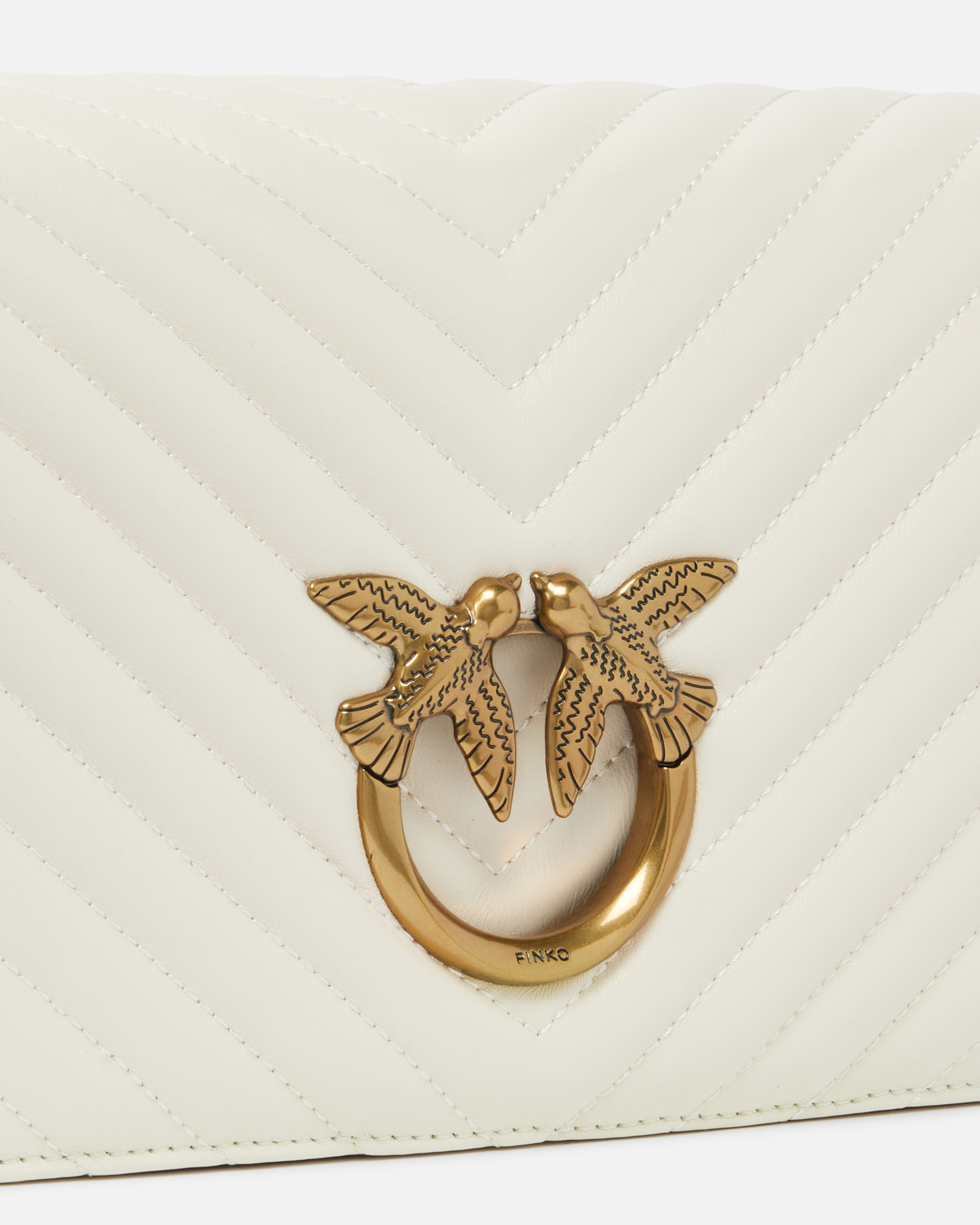 Pinko Classic Love Bag Click Chevron In White+white-antique Gold