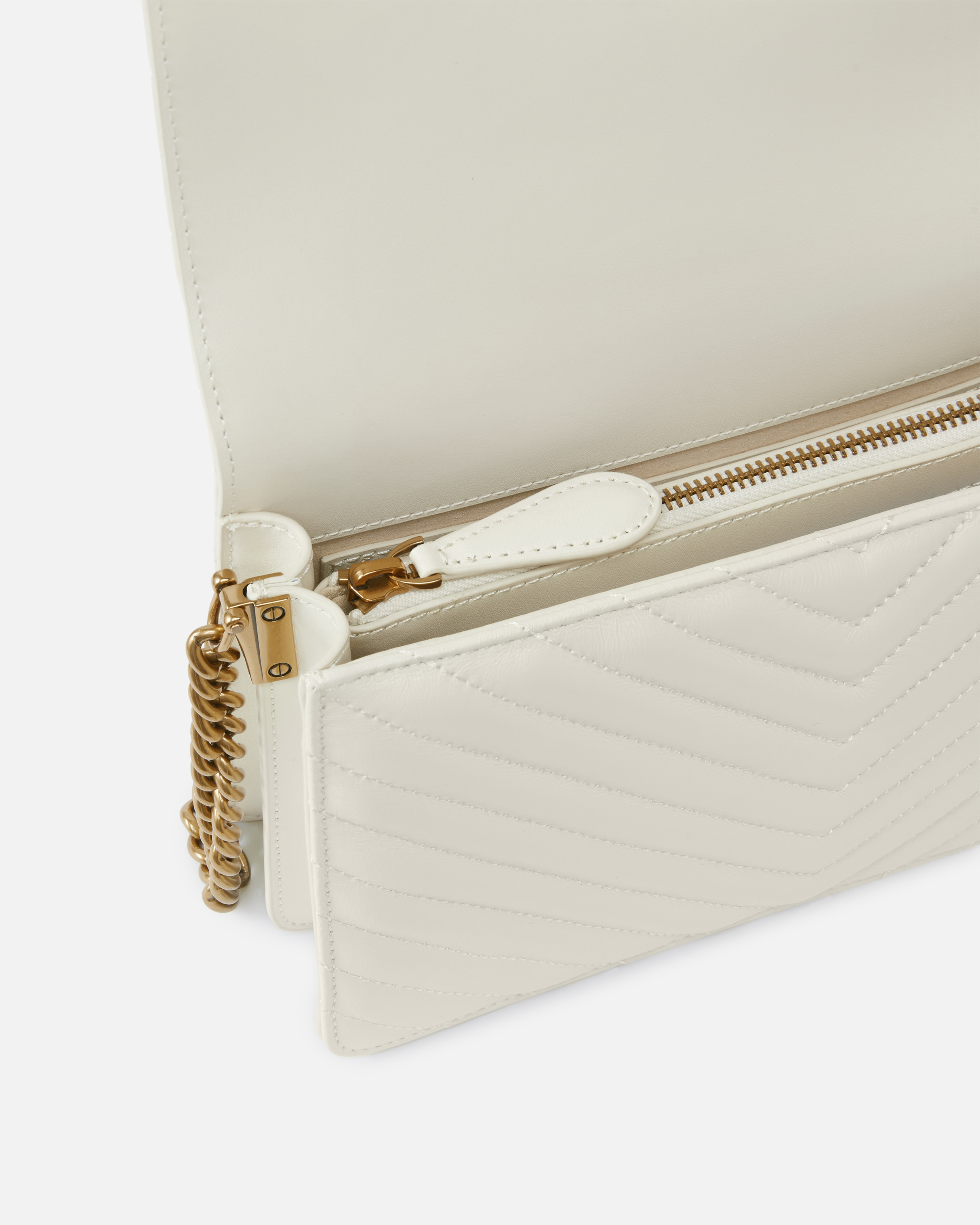 Pinko Classic Love Bag Click Chevron In White+white-antique Gold