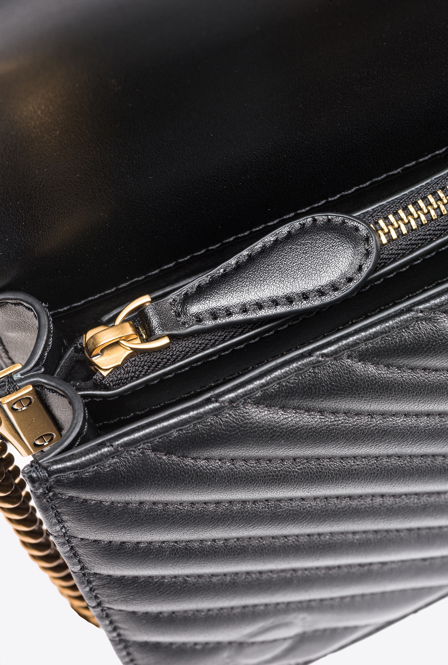 Pinko Classic Love Bag Click Chevron In Black-antique Gold