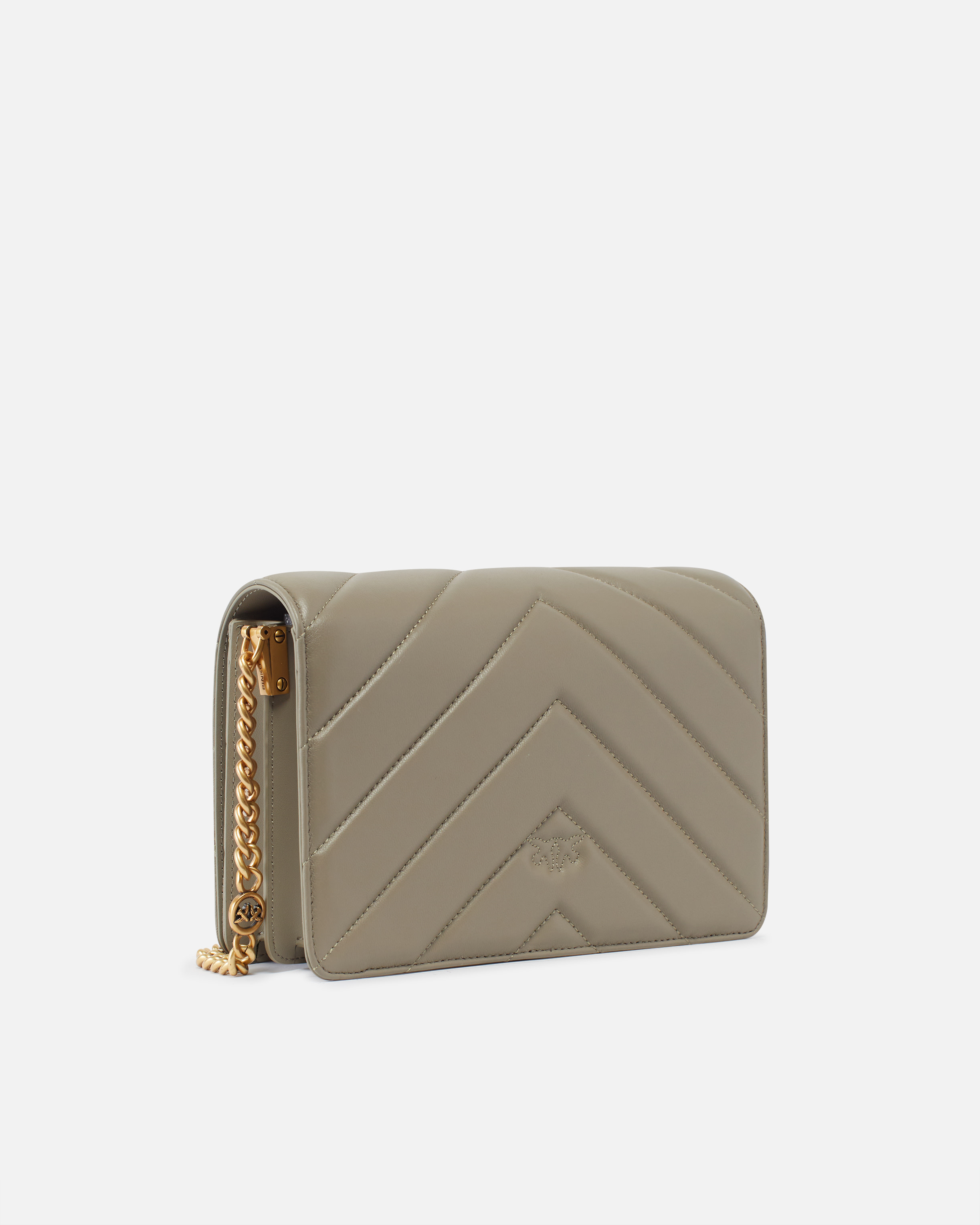 Pinko Classic Love Bag Click Big Chevron In Walnut-antique Gold