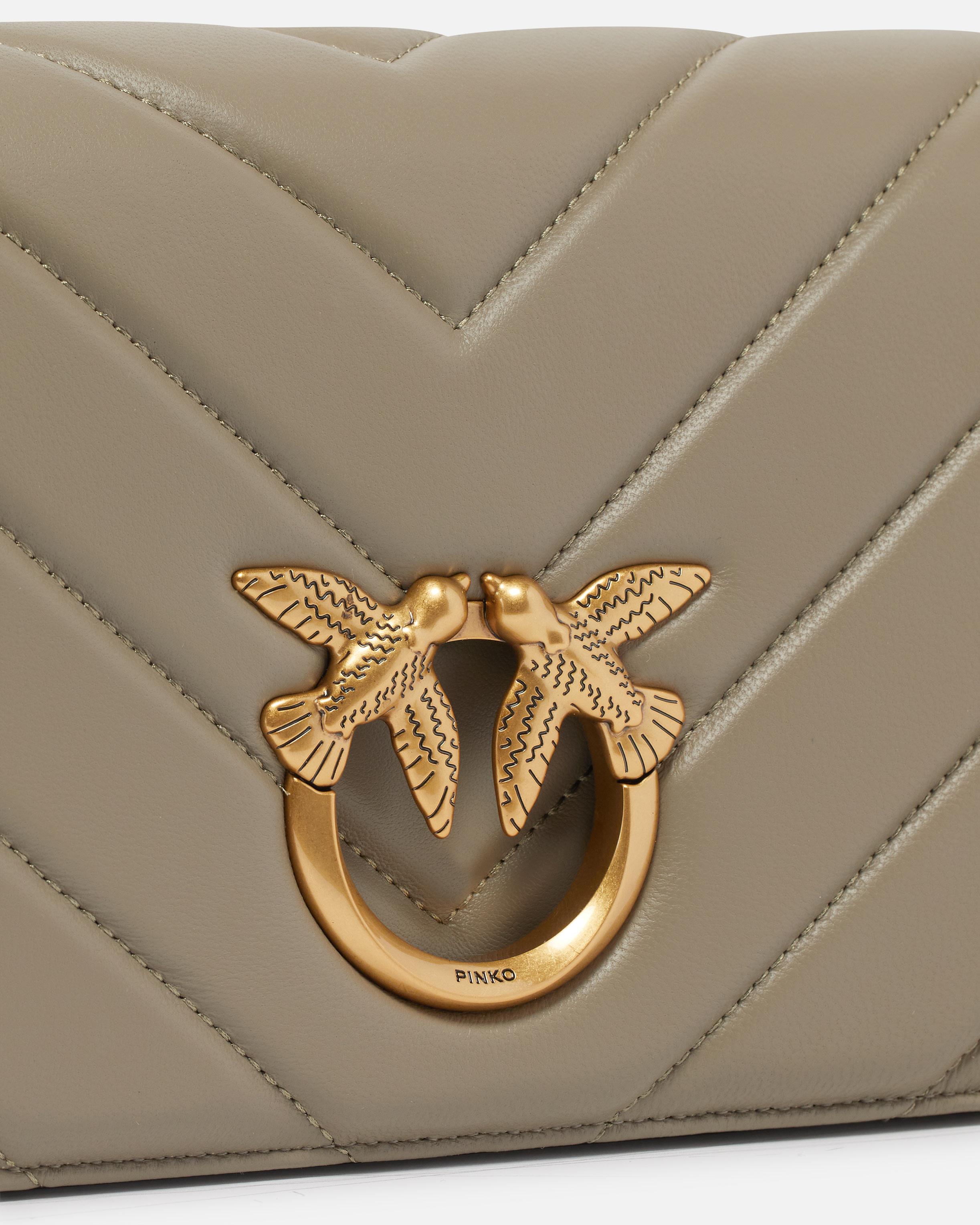 Pinko Classic Love Bag Click Big Chevron In Walnut-antique Gold