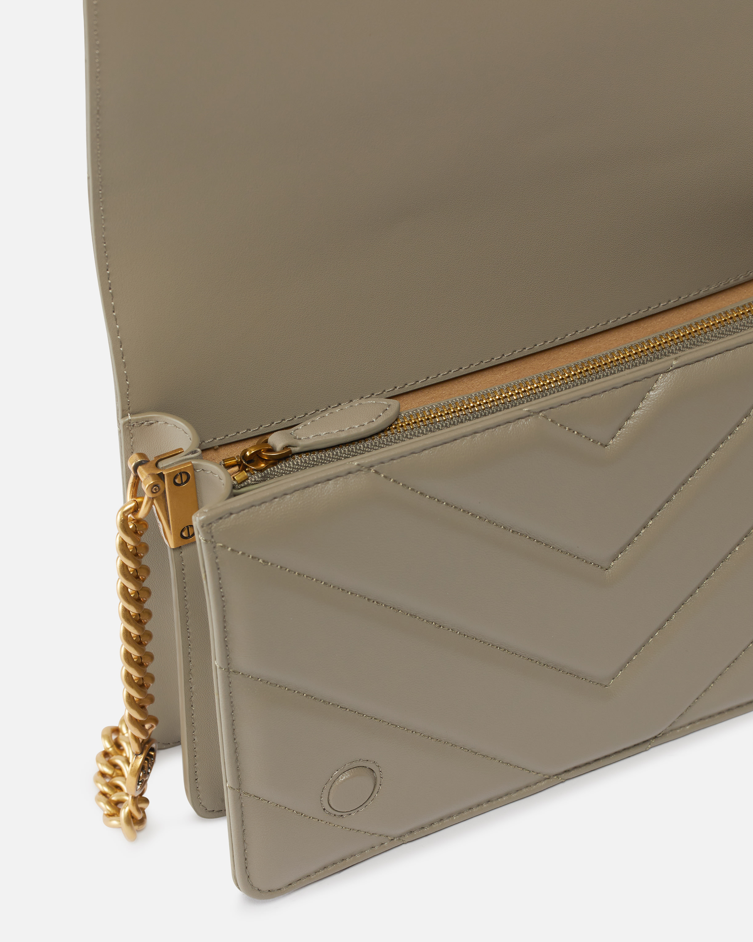 Pinko Classic Love Bag Click Big Chevron In Walnut-antique Gold
